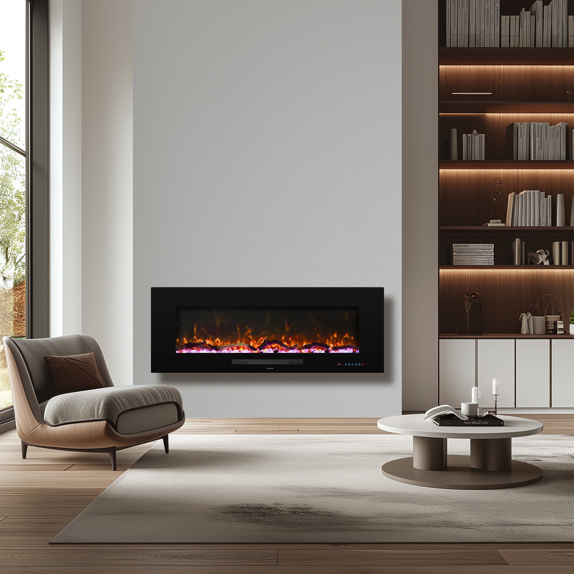 WMDR Series 50" Electric Fireplace | Recessed & Wall Mounted Heater wi
