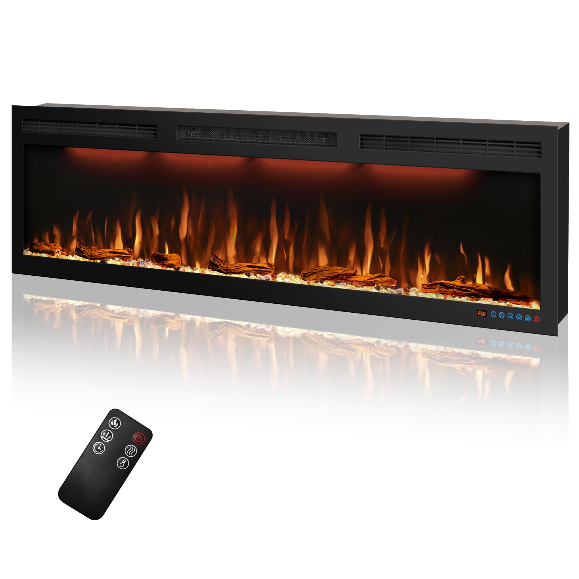 BIG Series 60" Electric Fireplace Insert | Recessed & Wall Mounted Heater with Top Light