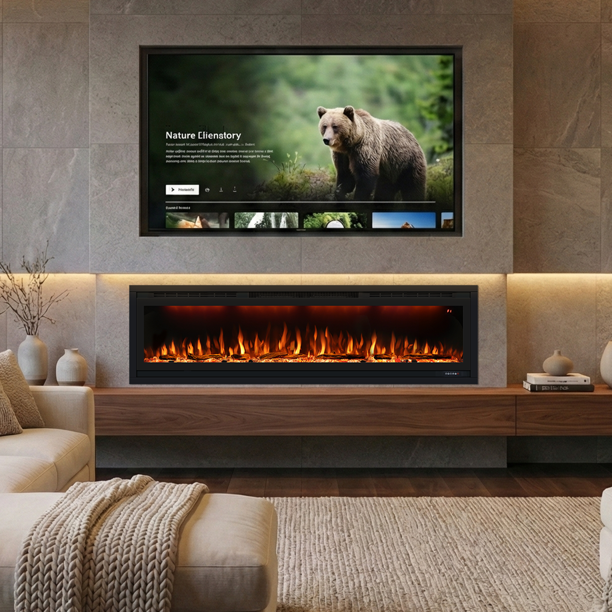 13+ 60 Electric Fireplace BI Smart Series 60" Linear Electric Fireplace | WiFi App & Voice Contr