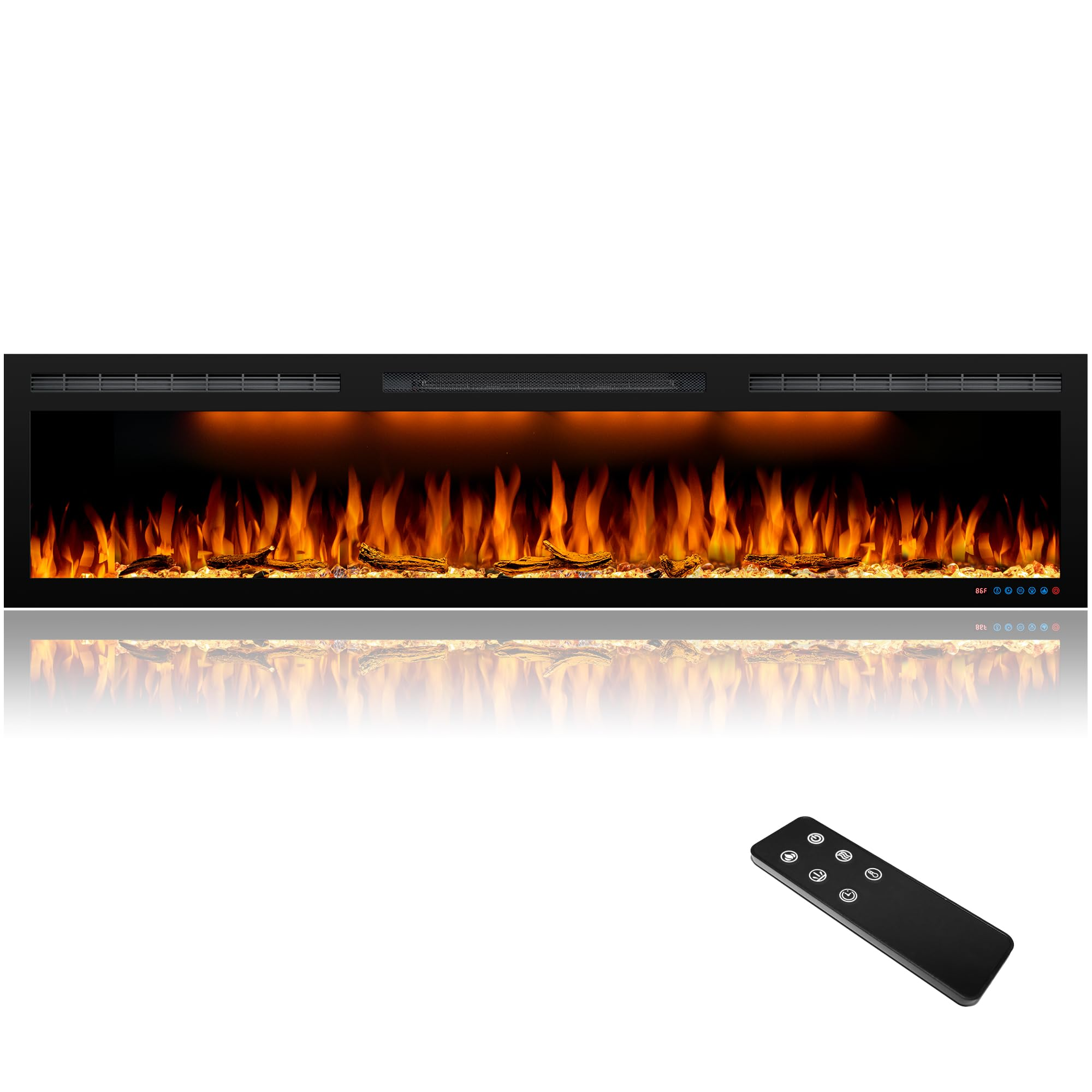 BIG Series 72" Electric Fireplace Insert | Recessed & Wall Mounted Heater with Top Light