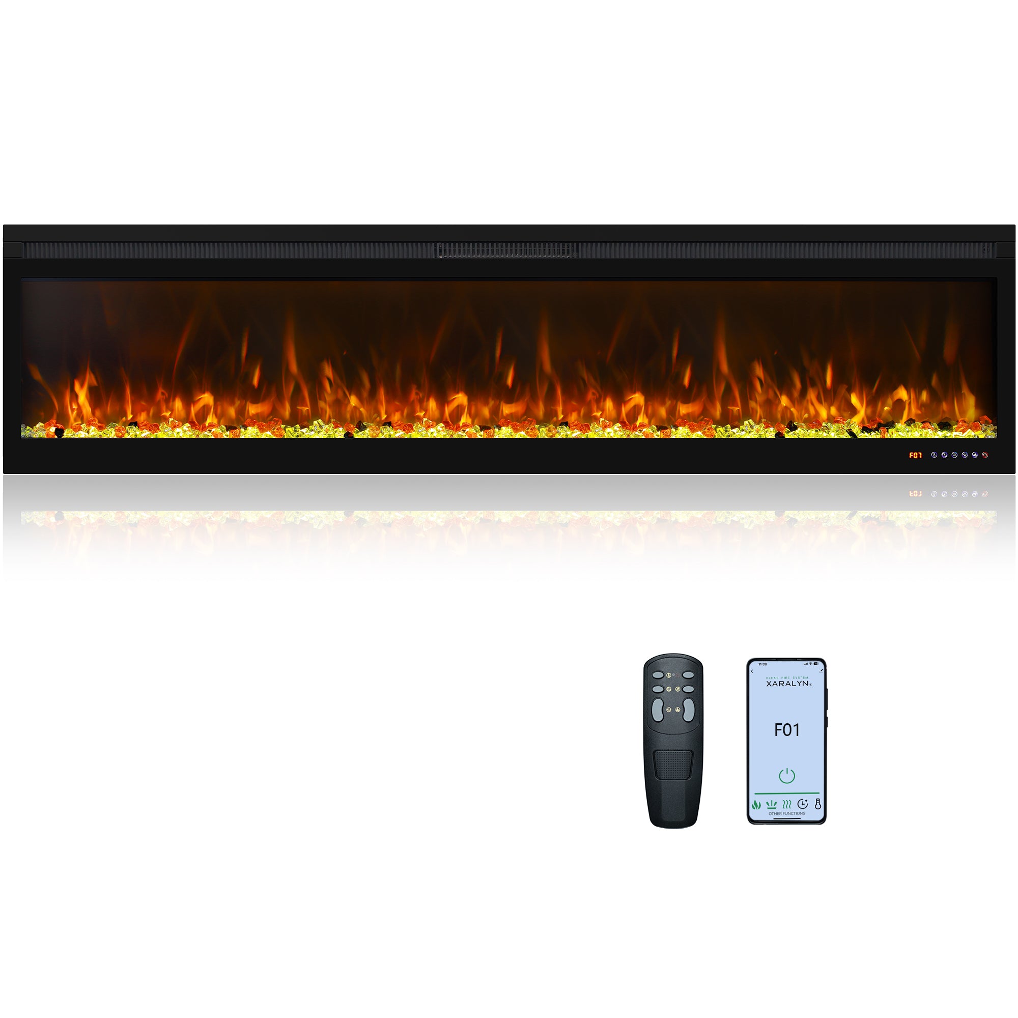 BIR 72" Electric Fireplace, APP & Touch Screen & Remote Control, 13X13 Flame Color Combinations, Timer & Thermostat Fireplace Heater