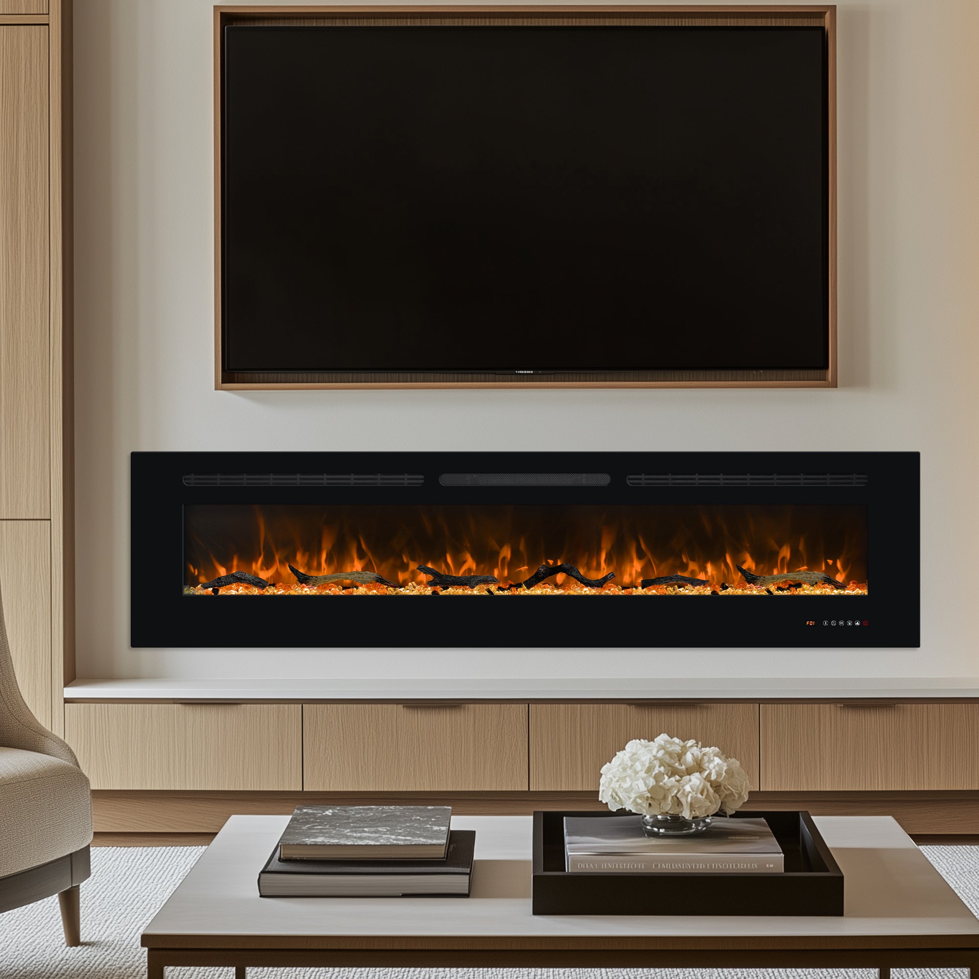 EFR 72" Electric Fireplace Wall Recessed and Wall Mounted Inserts Heat