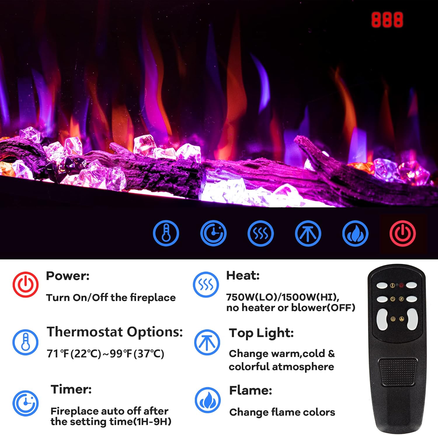 Dreamflame Electric fireplace remote control of BI