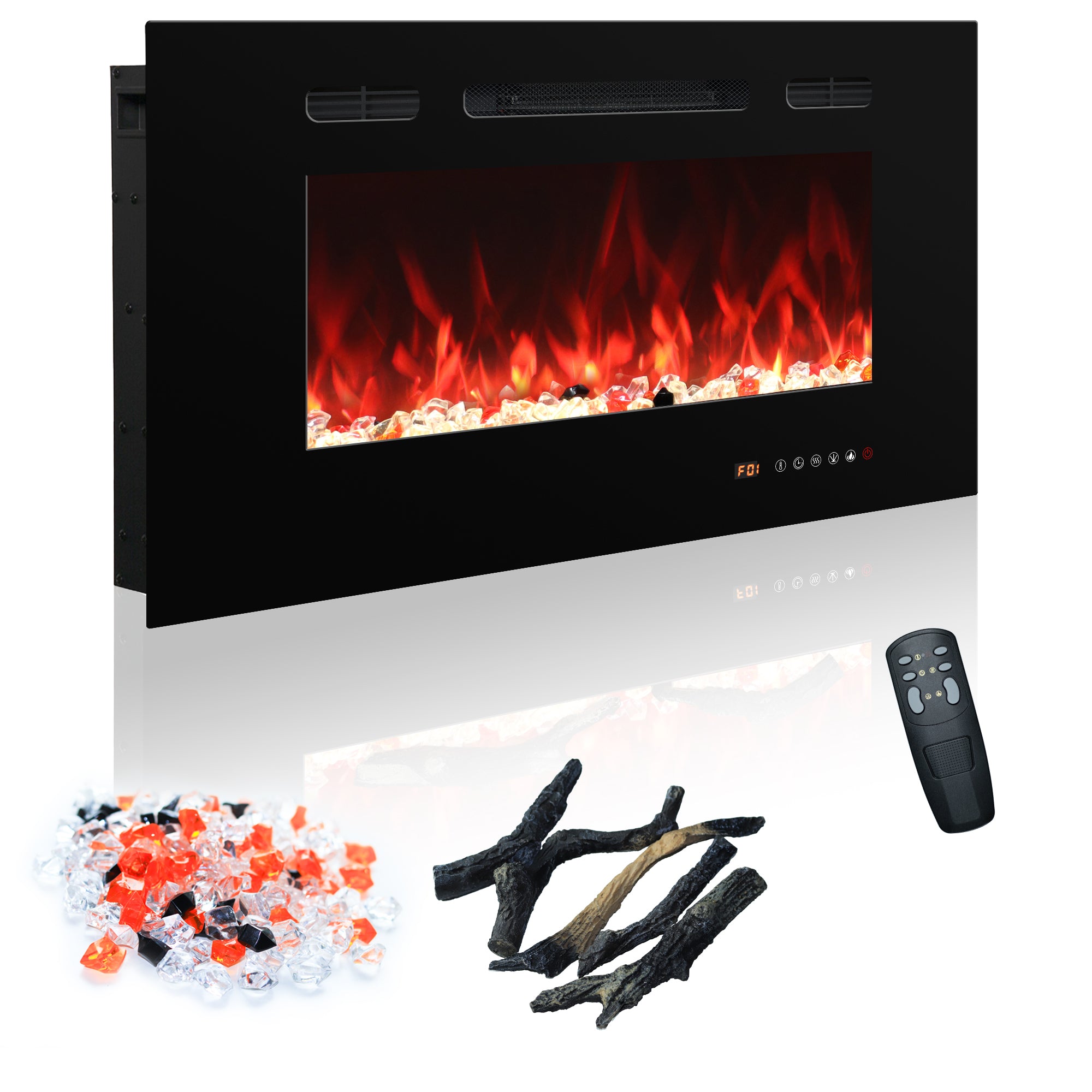 EFR 30" Electric Fireplace Wall Recessed and Wall Mounted Inserts Heater&13 Flame Colors