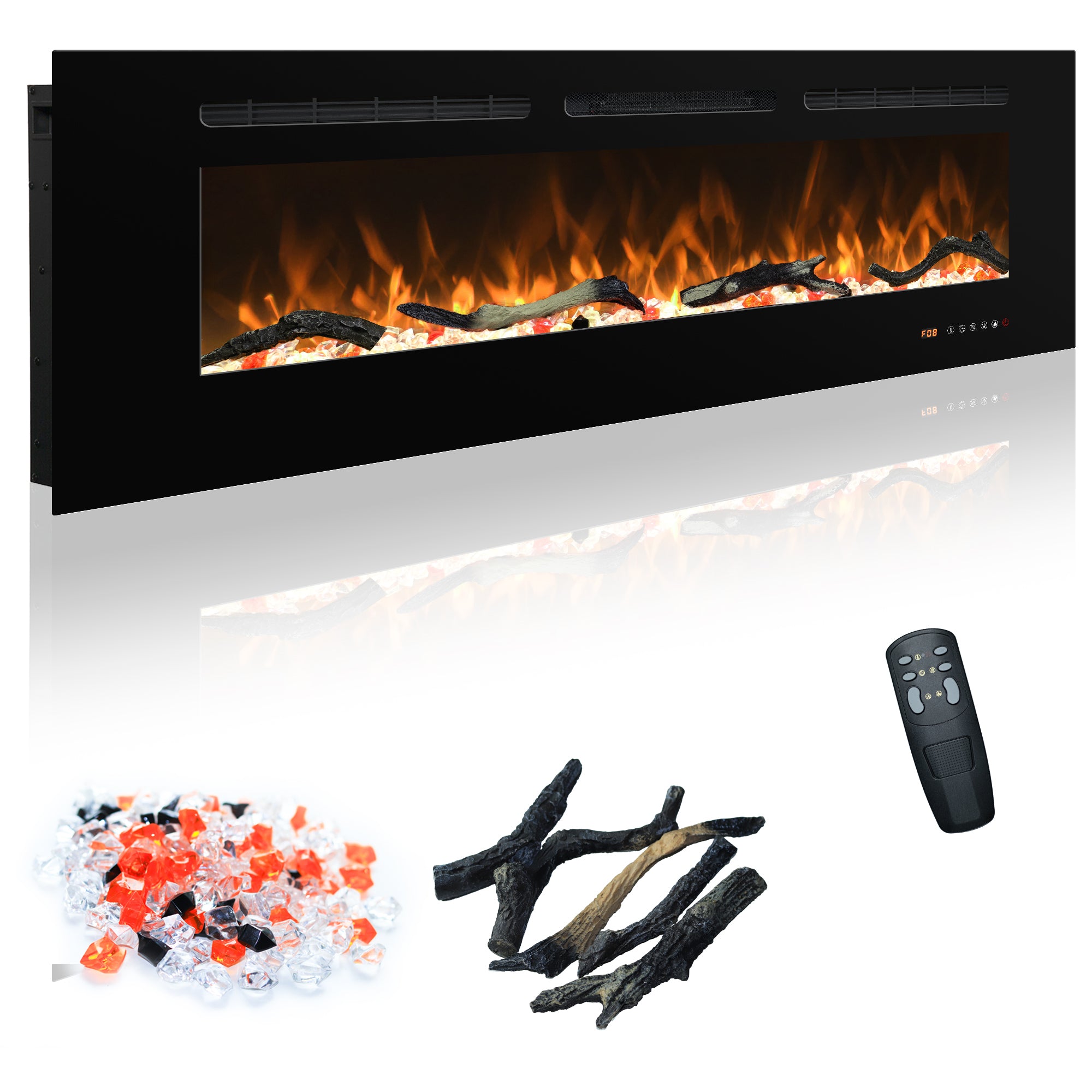 EFR 48" Electric Fireplace Wall Recessed and Wall Mounted Inserts Heater&13 Flame Colors