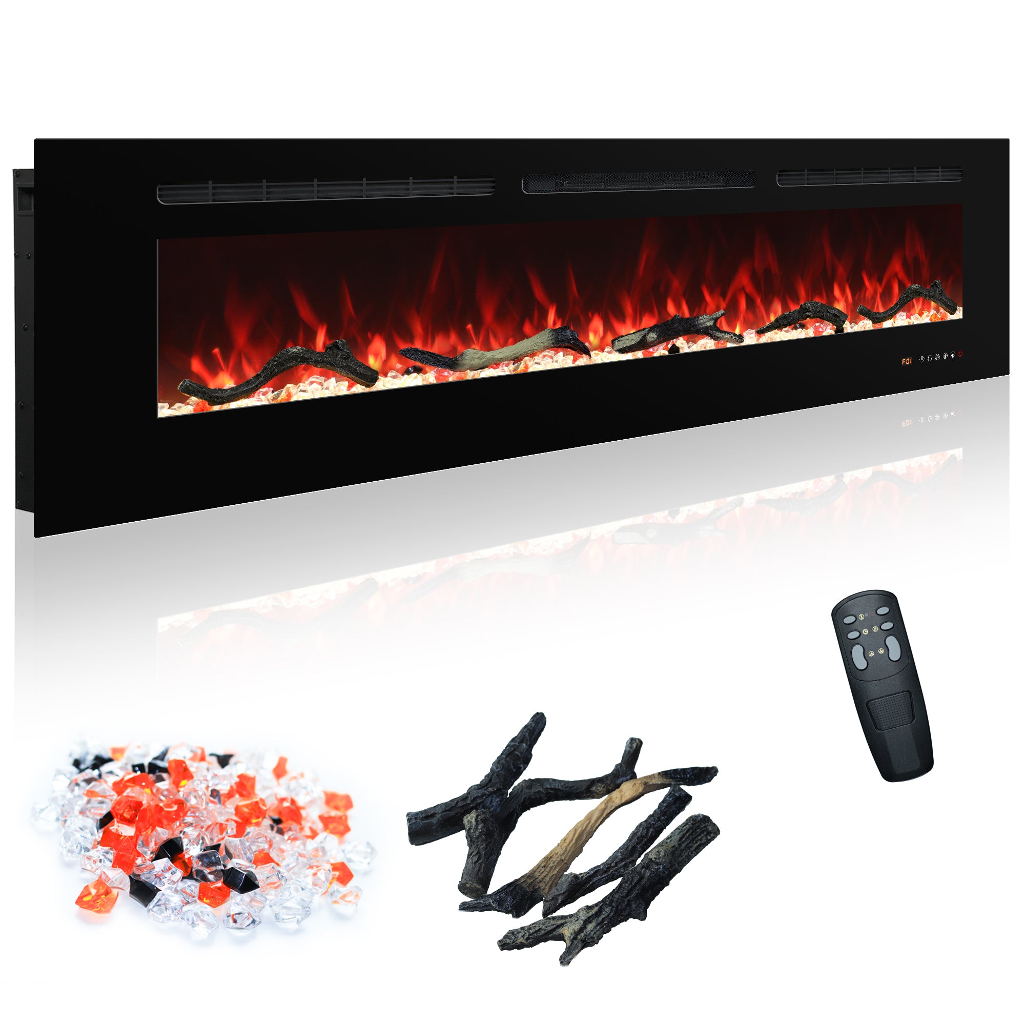 EFR 60" Electric Fireplace Wall Recessed and Wall Mounted Inserts Heater&13 Flame Colors