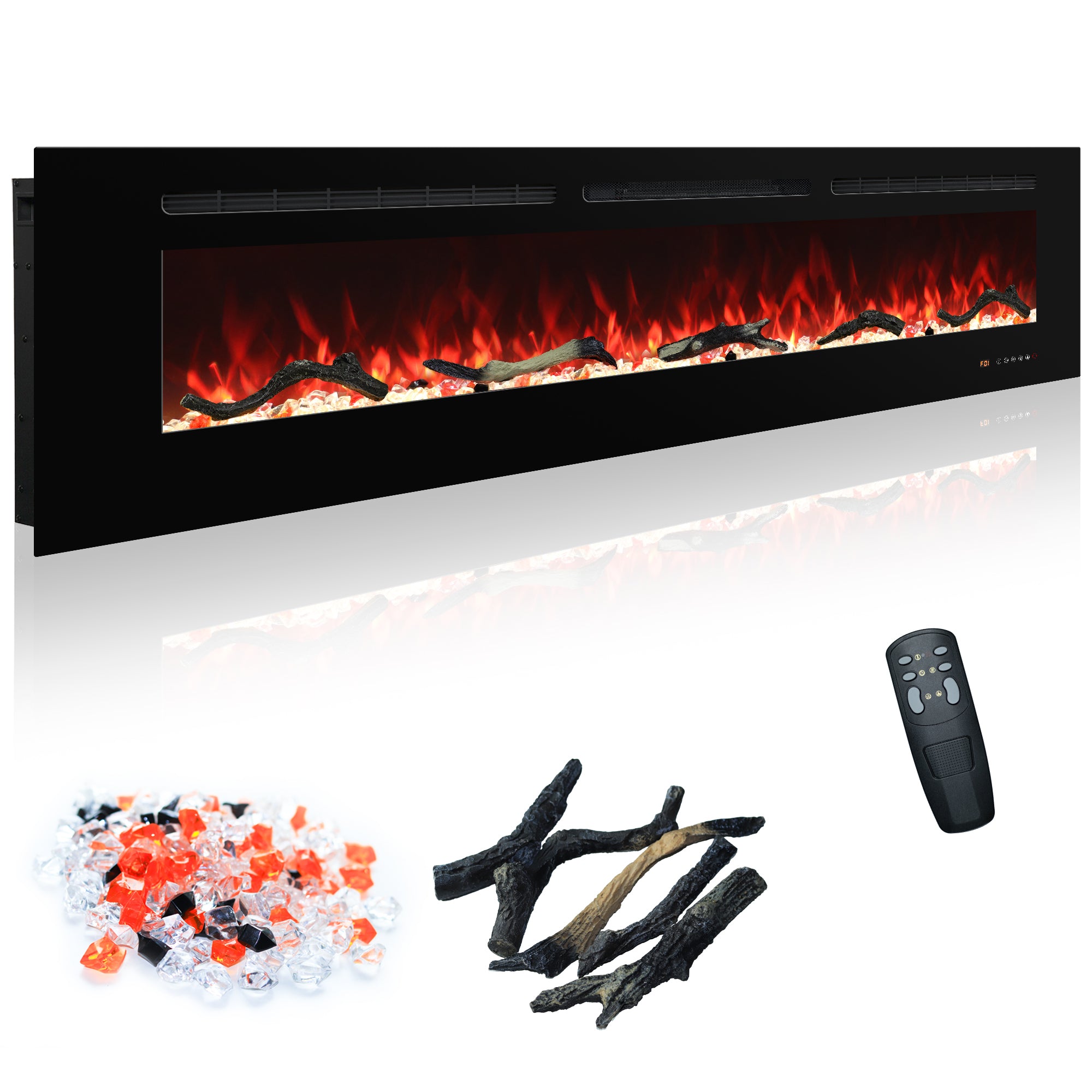 EFR 65" Electric Fireplace Wall Recessed and Wall Mounted Inserts Heater&13 Flame Colors