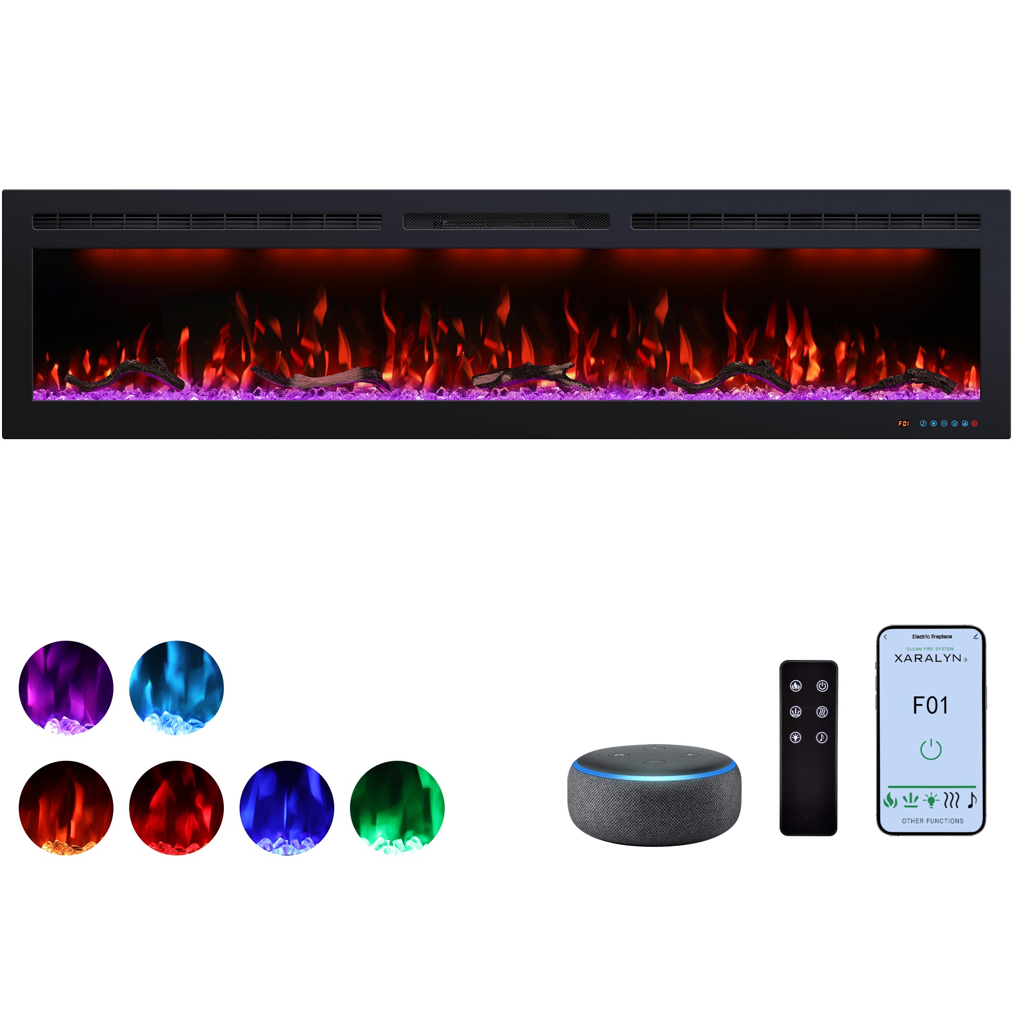 BIGP 72" WiFi-Enabled Recessed & Wall Mounted Electric Fireplace Smart Control via Alexa or App