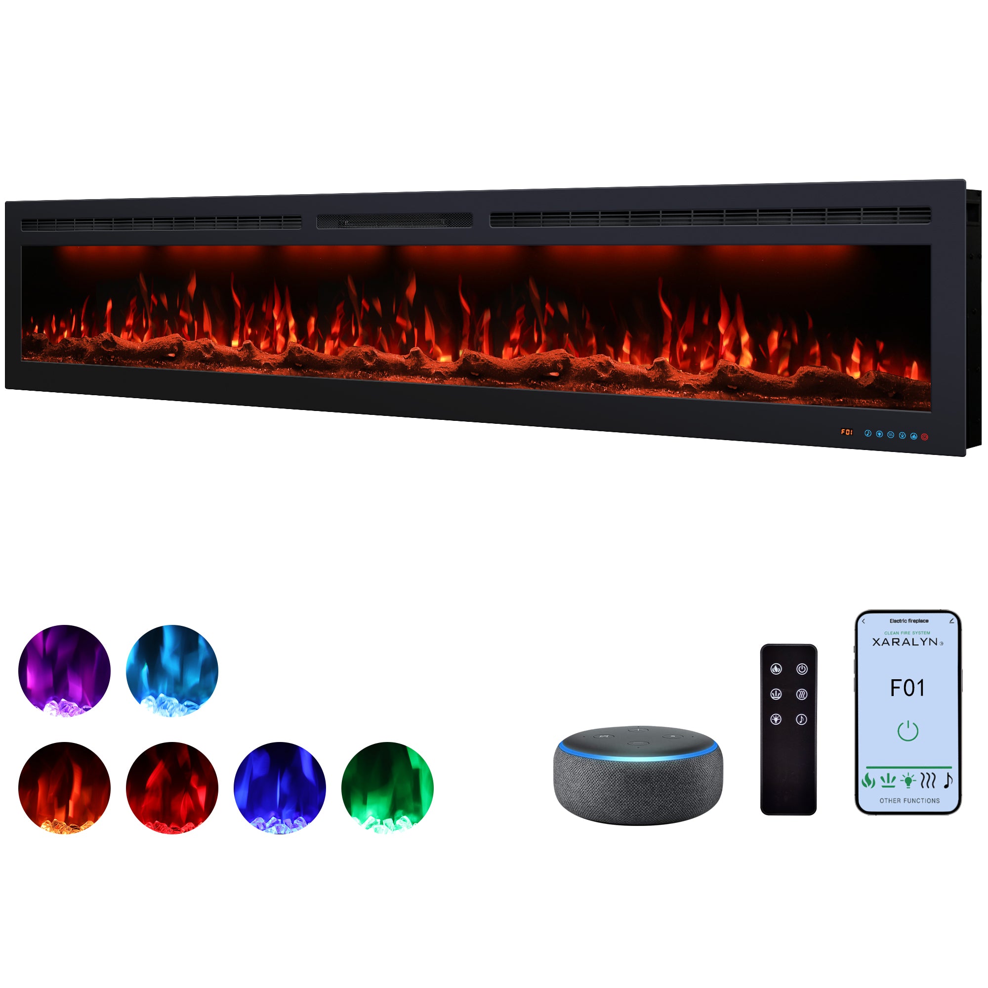 BIGP 88" WiFi-Enabled Recessed & Wall Mounted Electric Fireplace Smart Control via Alexa or App