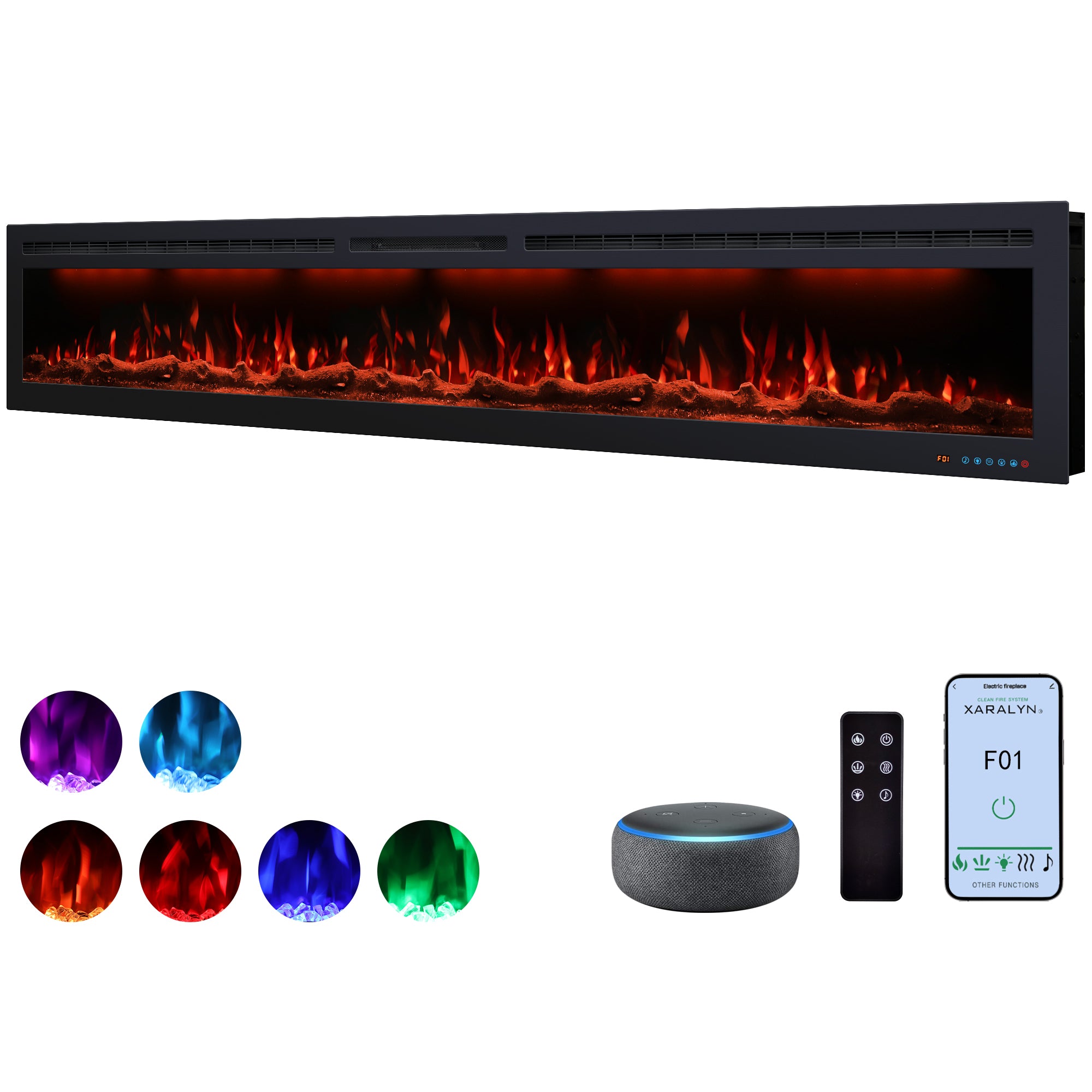 BIGP 95" WiFi-Enabled Recessed & Wall Mounted Electric Fireplace Smart Control via Alexa or App