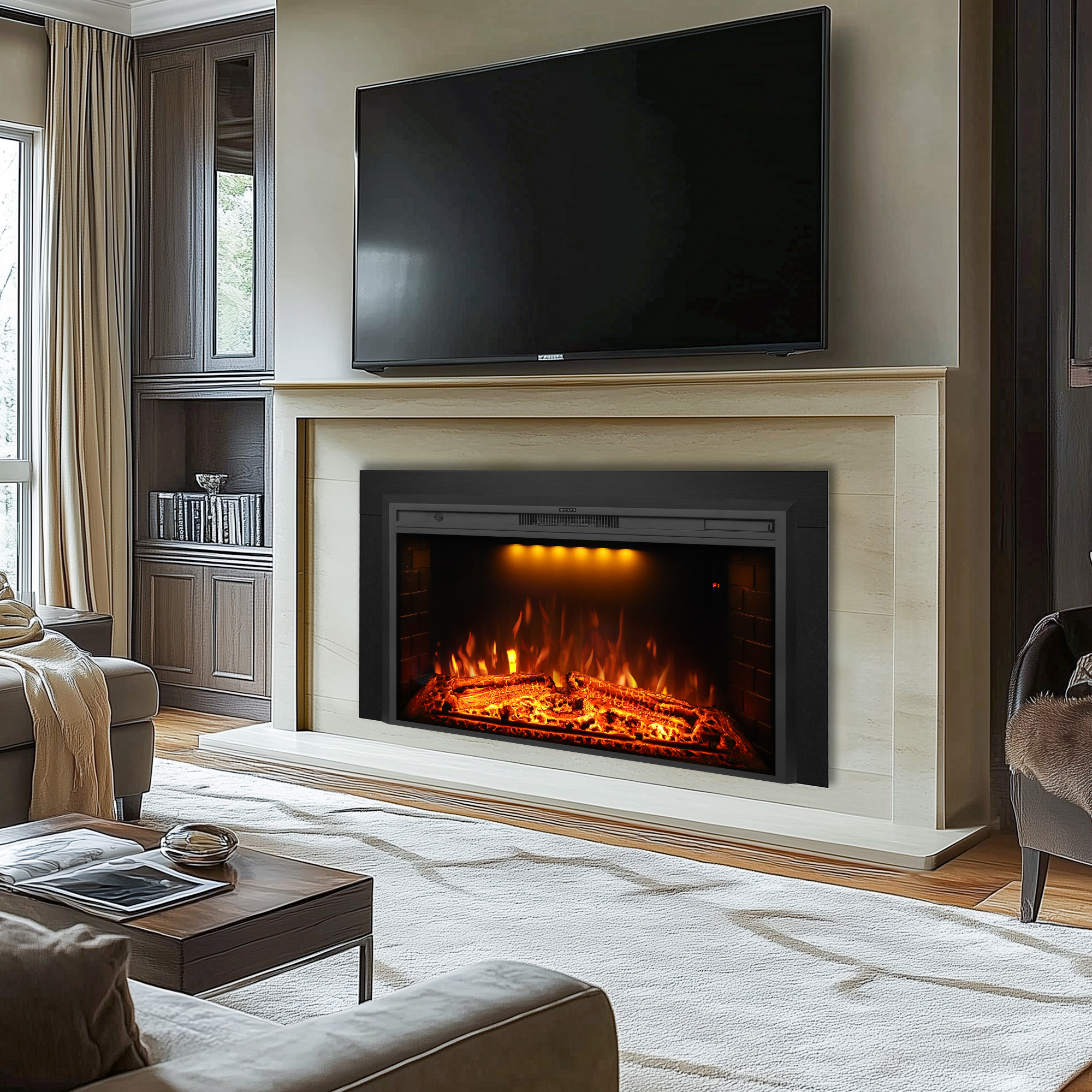 EFT 33" Electric Fireplace Insert with Trim Kit | Fits Max Opening 41"x29" | Realistic Sound & Remote - Detail 4