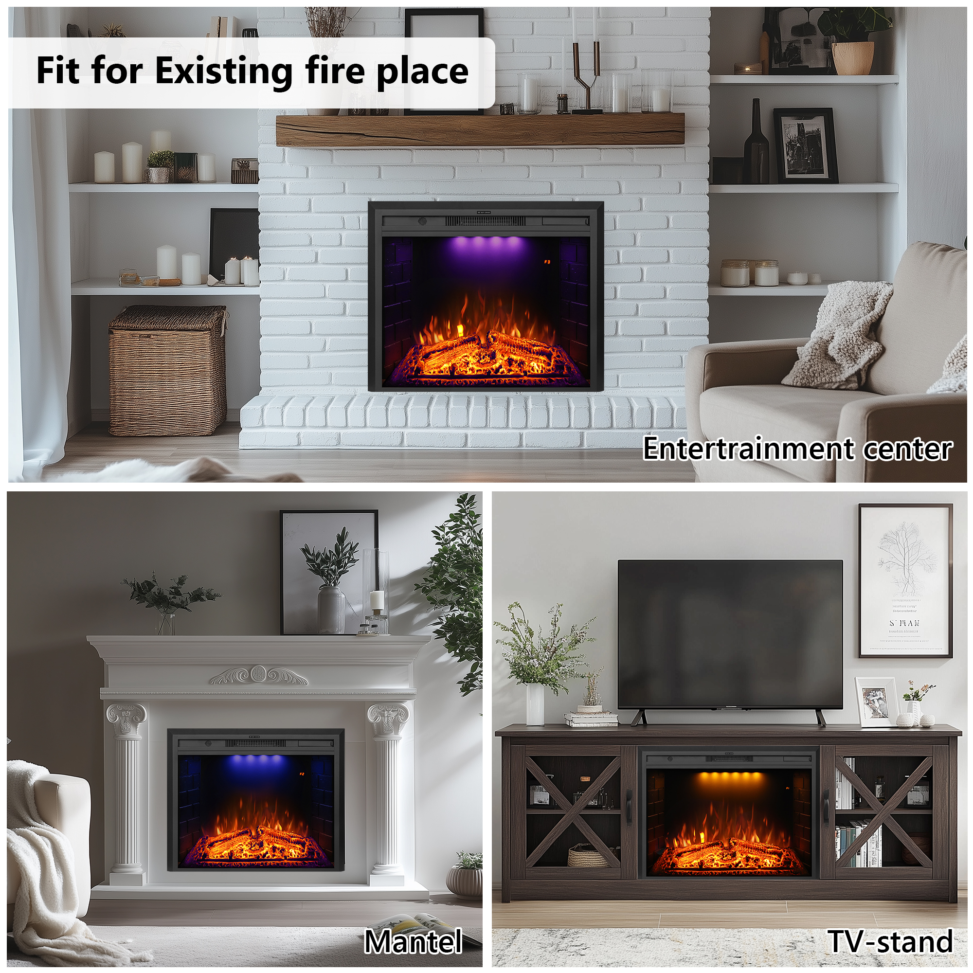 EFT 33" Electric Fireplace Insert with Trim Kit | Fits Max Opening 41"x29" | Realistic Sound & Remote - Detail 3