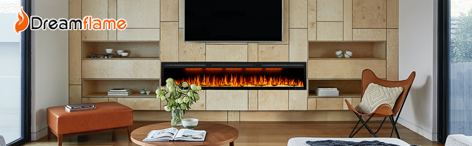 BIG Series 60" Electric Fireplace Insert | Recessed & Wall Mounted Heater with Top Light - Detail 1