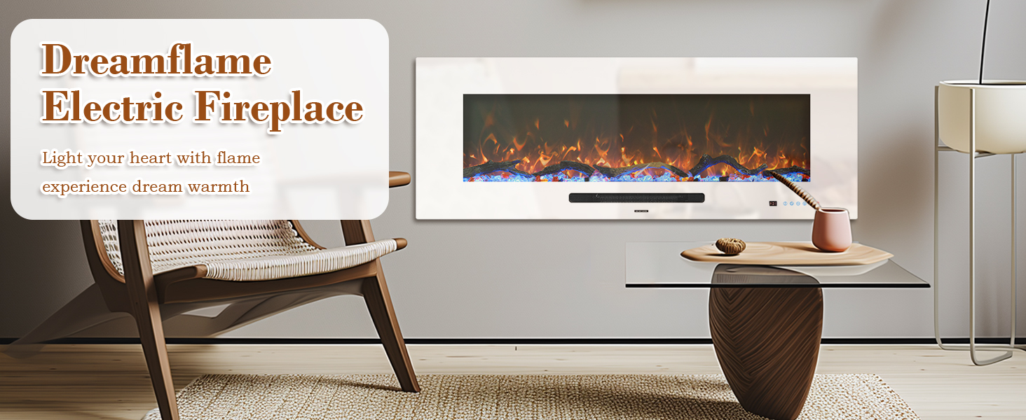 WMDR Series 50" White Electric Fireplace | Recessed & Wall Mounted Heater with 13 Flame Colors - Detail 1