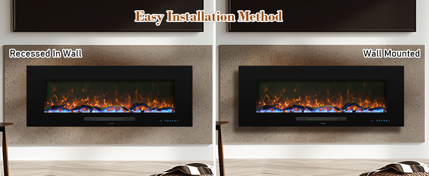 WMDR Series 50" Electric Fireplace | Recessed & Wall Mounted Heater with 13 Flame Colors - Detail 3