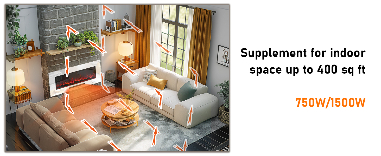 WMDR Series 50" White Electric Fireplace | Recessed & Wall Mounted Heater with 13 Flame Colors - Detail 5