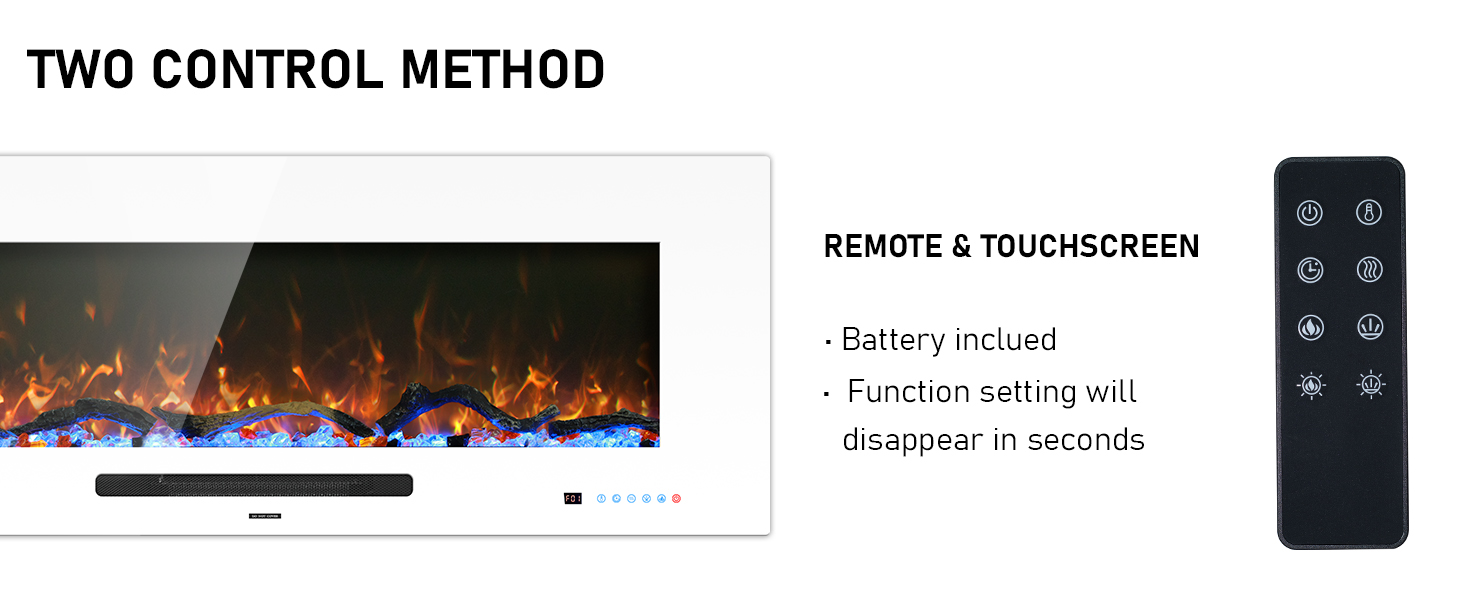 WMDR Series 50" White Electric Fireplace | Recessed & Wall Mounted Heater with 13 Flame Colors - Detail 2