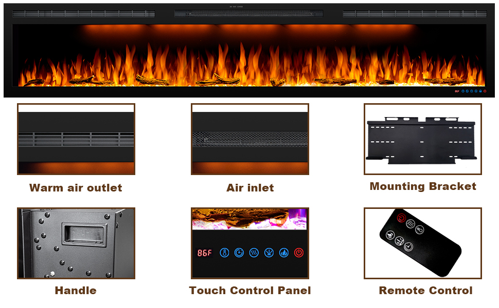 BIG Series 60" Electric Fireplace Insert | Recessed & Wall Mounted Heater with Top Light - Detail 5