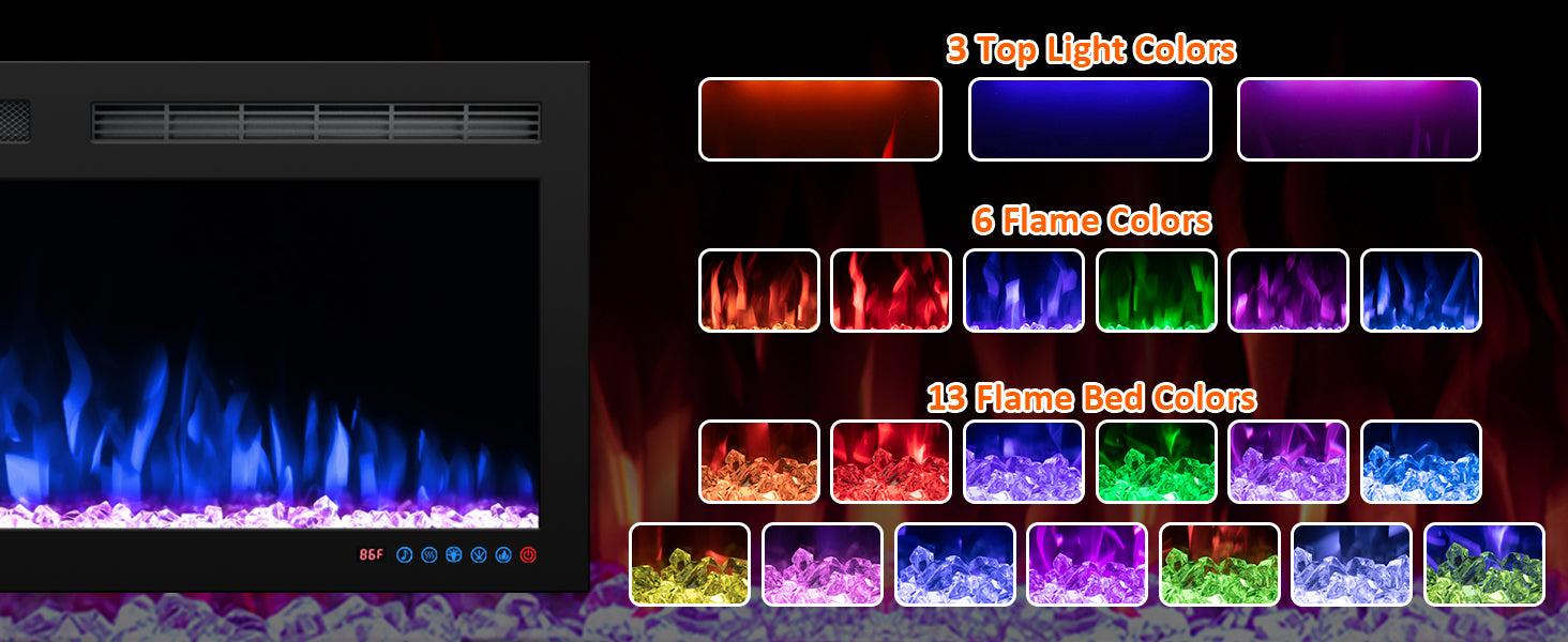 BIGP 88" WiFi-Enabled Recessed & Wall Mounted Electric Fireplace Smart Control via Alexa or App - Detail 1