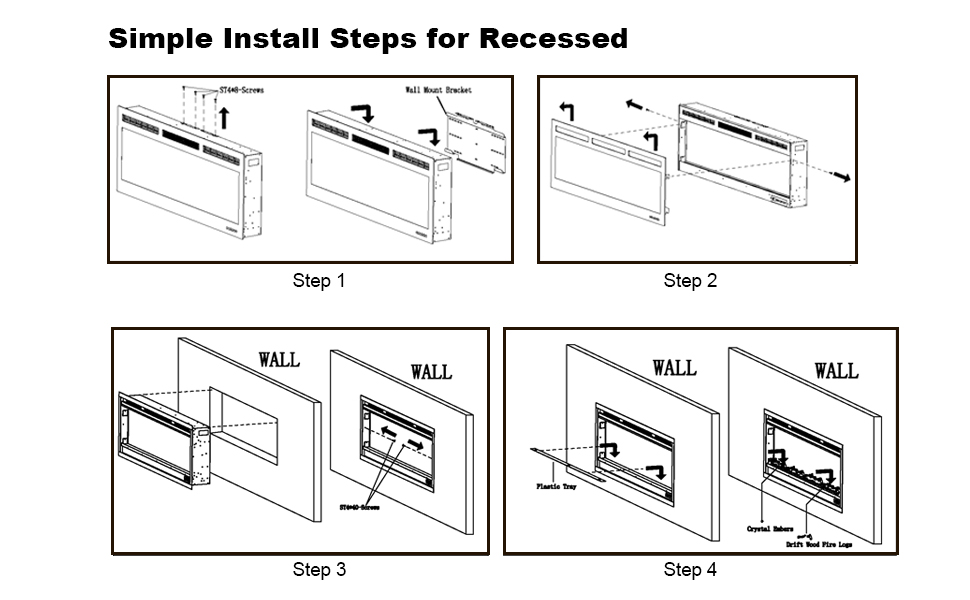 BIG Series 60" Electric Fireplace Insert | Recessed & Wall Mounted Heater with Top Light - Detail 6
