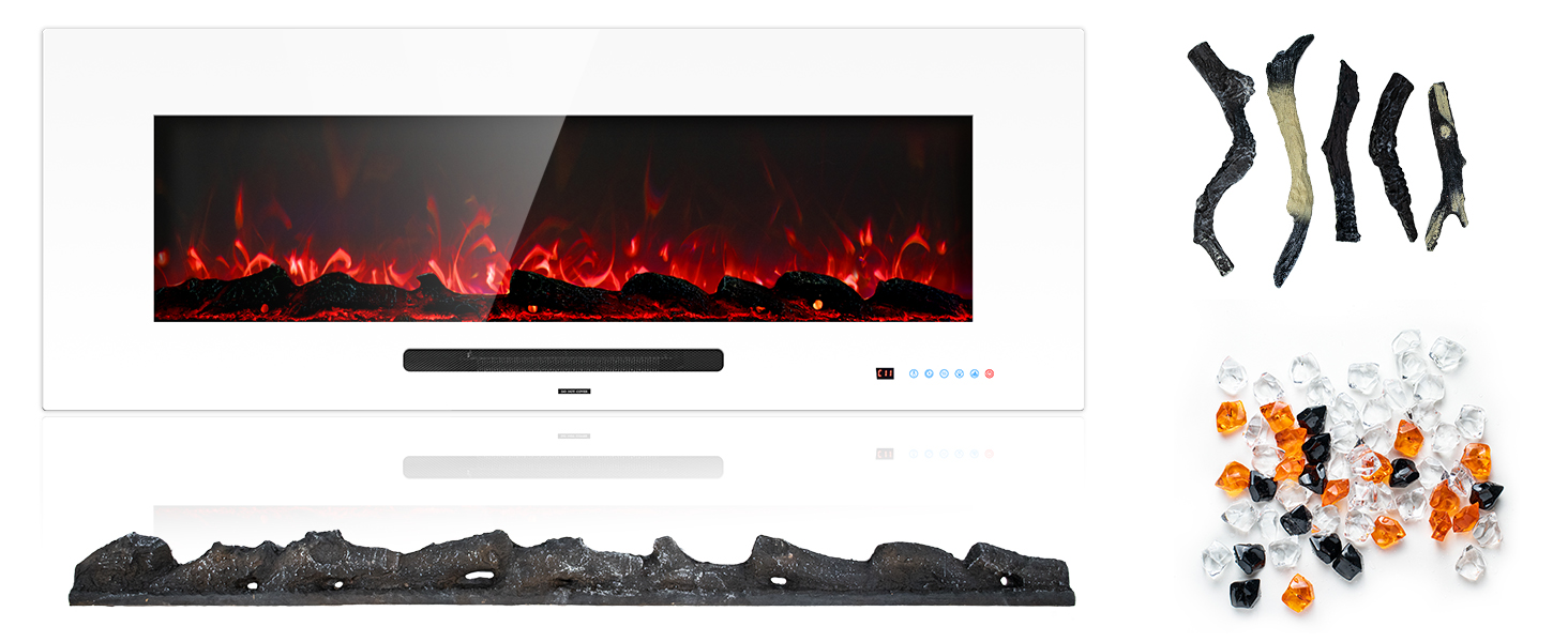 WMDR Series 50" White Electric Fireplace | Recessed & Wall Mounted Heater with 13 Flame Colors - Detail 3