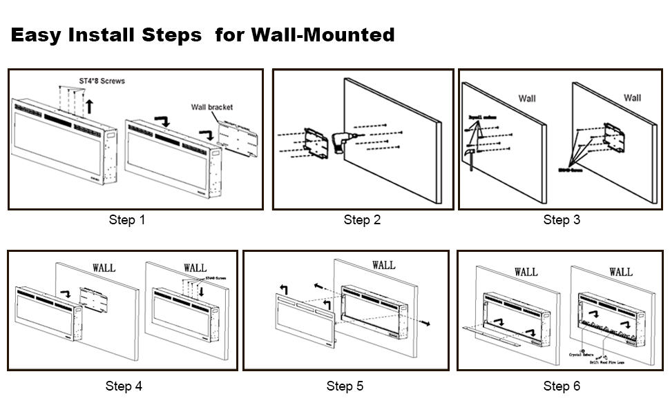 BIG Series 60" Electric Fireplace Insert | Recessed & Wall Mounted Heater with Top Light - Detail 7