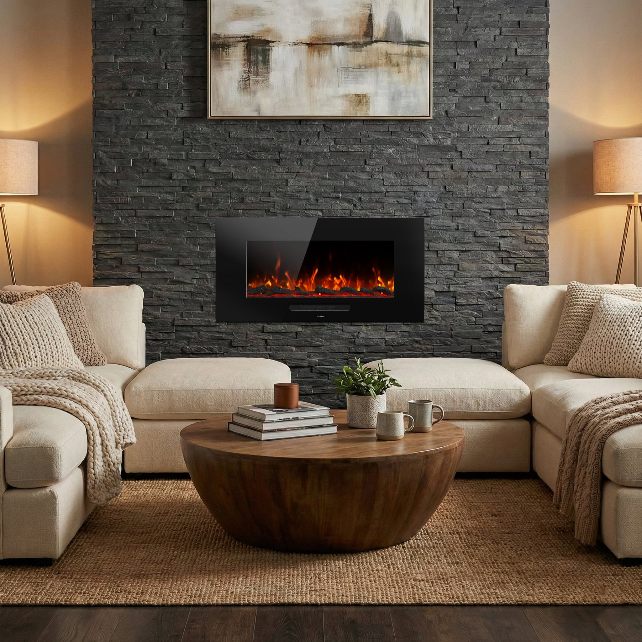 WMDR Series 36" Electric Fireplace | Recessed & Wall Mounted Heater with 13 Flame Colors