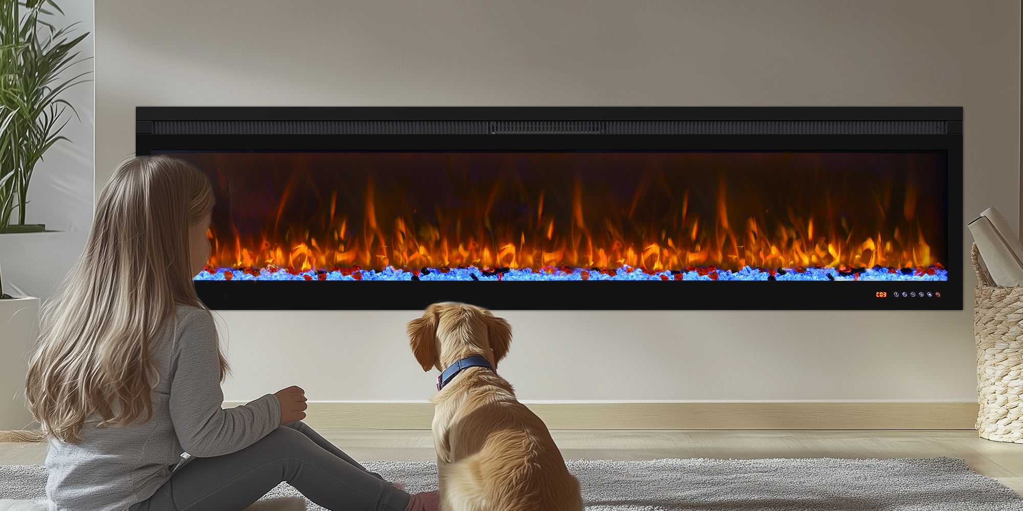 BIR 50" Electric Fireplace, APP & Touch Screen & Remote Control, 13X13 Flame Color Combinations, Timer & Thermostat Fireplace Heater - Detail 1