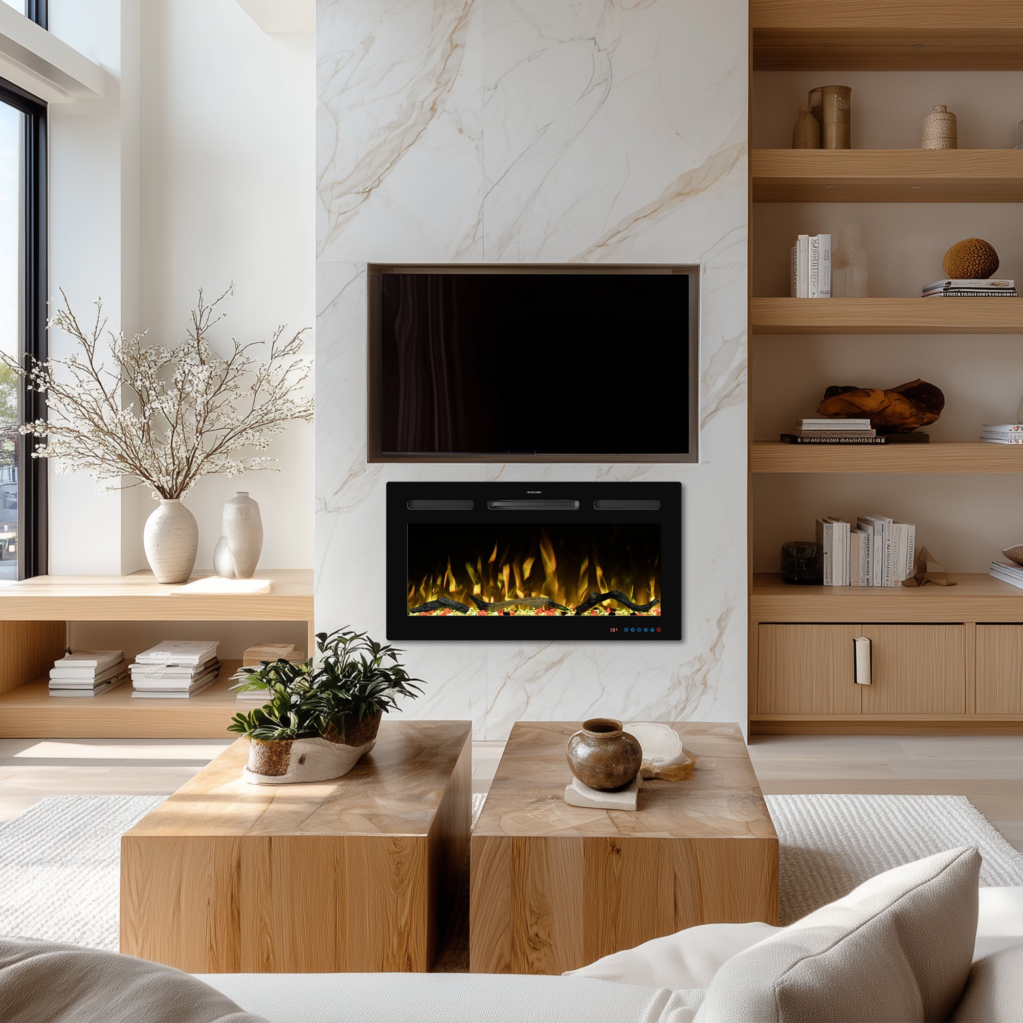EFRpro 33" Smart Electric Fireplaces Inserts, Remote & Touch Screen & APP Control, Recessed & Wall-Mounted Fireplace Heater