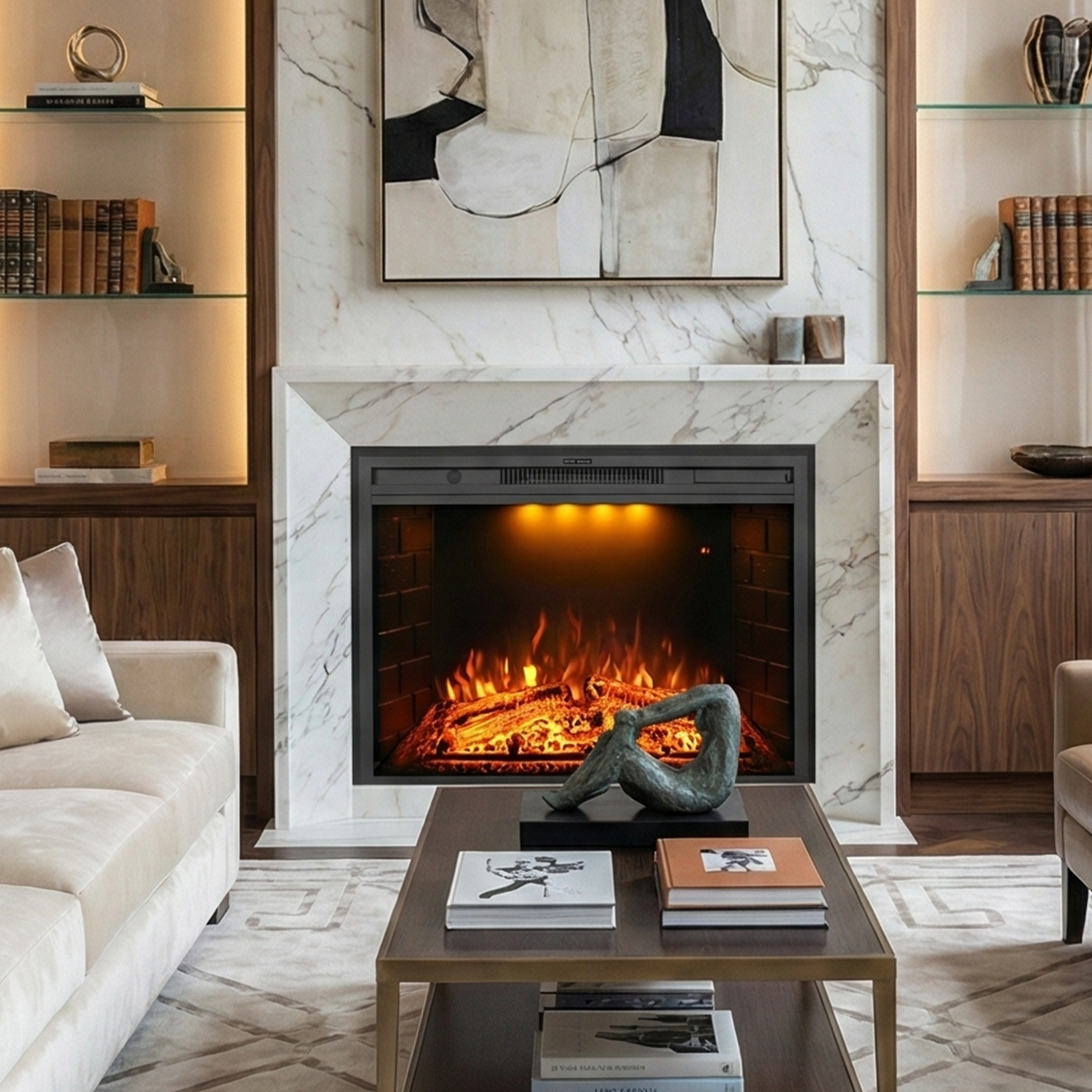 EFT 36" Electric Fireplace Insert with Trim Kit (Standard)| Fits Max Opening 44"x32" | Realistic Audio Effect