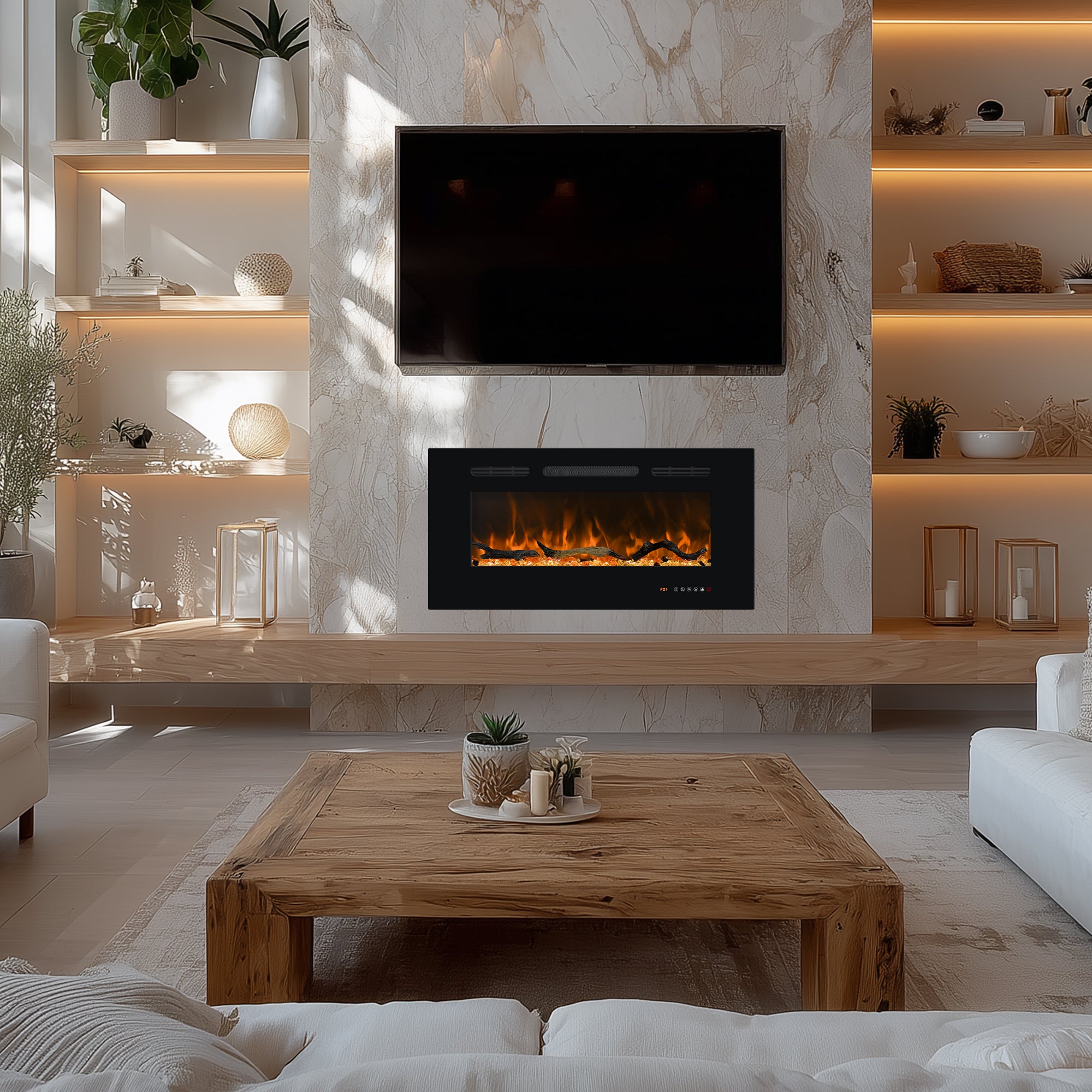 EFR 36" Electric Fireplace Wall Recessed and Wall Mounted Inserts Heater&13 Flame Colors