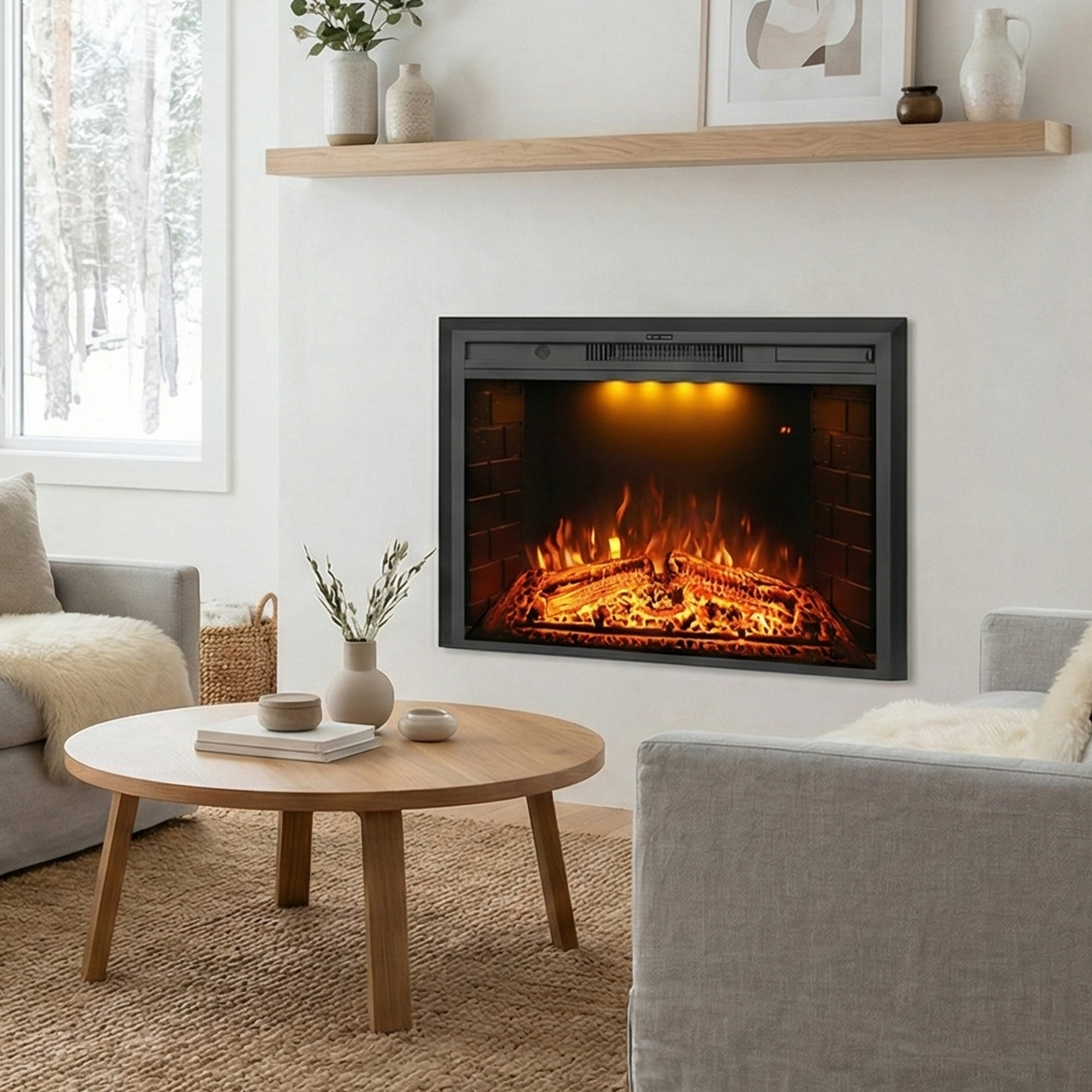 EFT 43" Electric Fireplace Insert with Trim Kit | Fits Max Opening 51.8"x32" | Realistic Sound & Remote