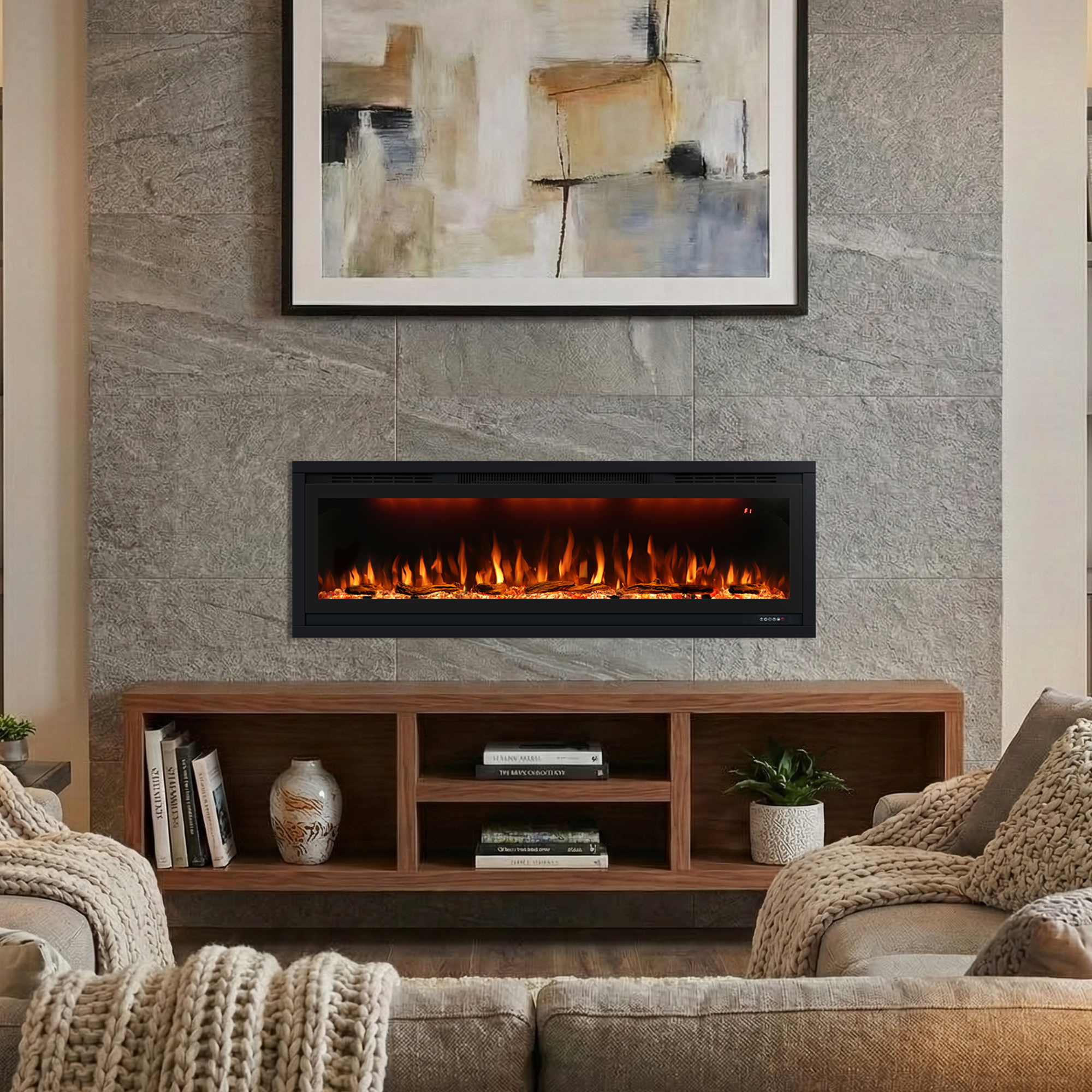 BI Smart Series 42" Electric Fireplace with WiFi App Control | Recessed & Wall Mounted Heater | Works with Alexa