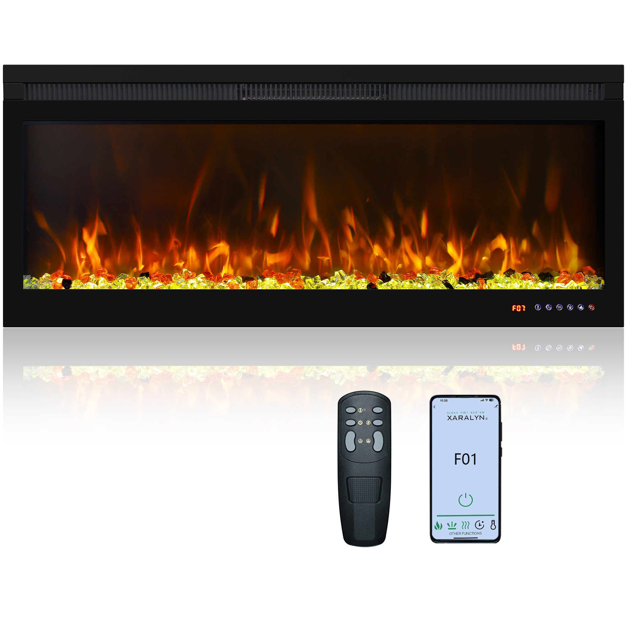 BIR 42" Electric Fireplace, APP & Touch Screen & Remote Control, 13X13 Flame Color Combinations, Timer & Thermostat Fireplace Heater