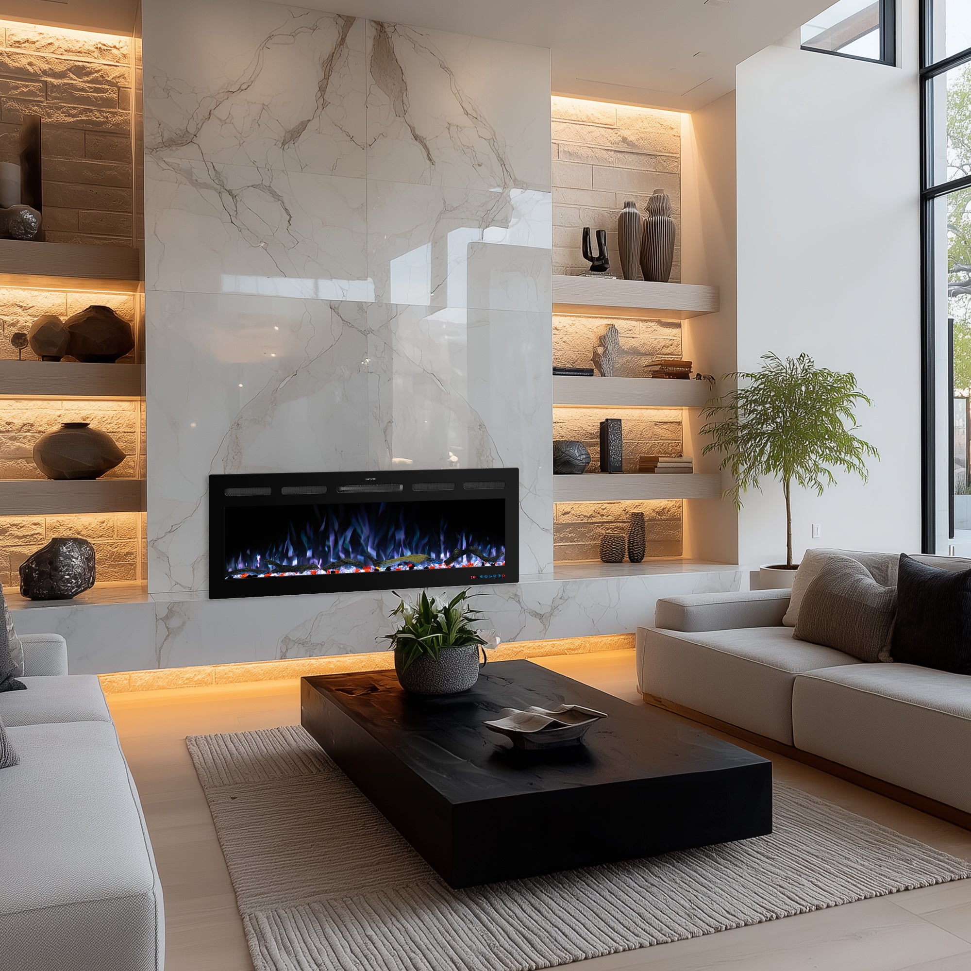 EFRpro 48" Smart Electric Fireplaces Inserts, Remote & Touch Screen & APP Control, Recessed & Wall-Mounted Fireplace Heater