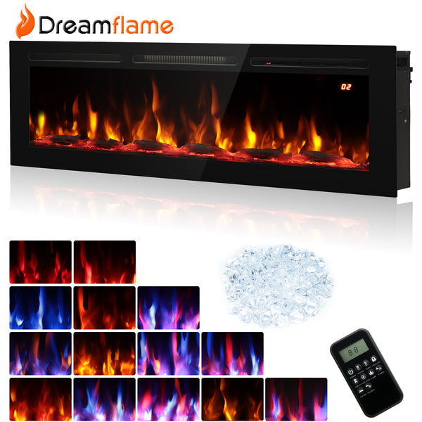Dreamflame Electric Fireplace Recessed Electric Fireplace inserts,Freestanding and Wall-Mounted,14 Flame Colors,6-Brightness Levels,62℉-99℉-EFW