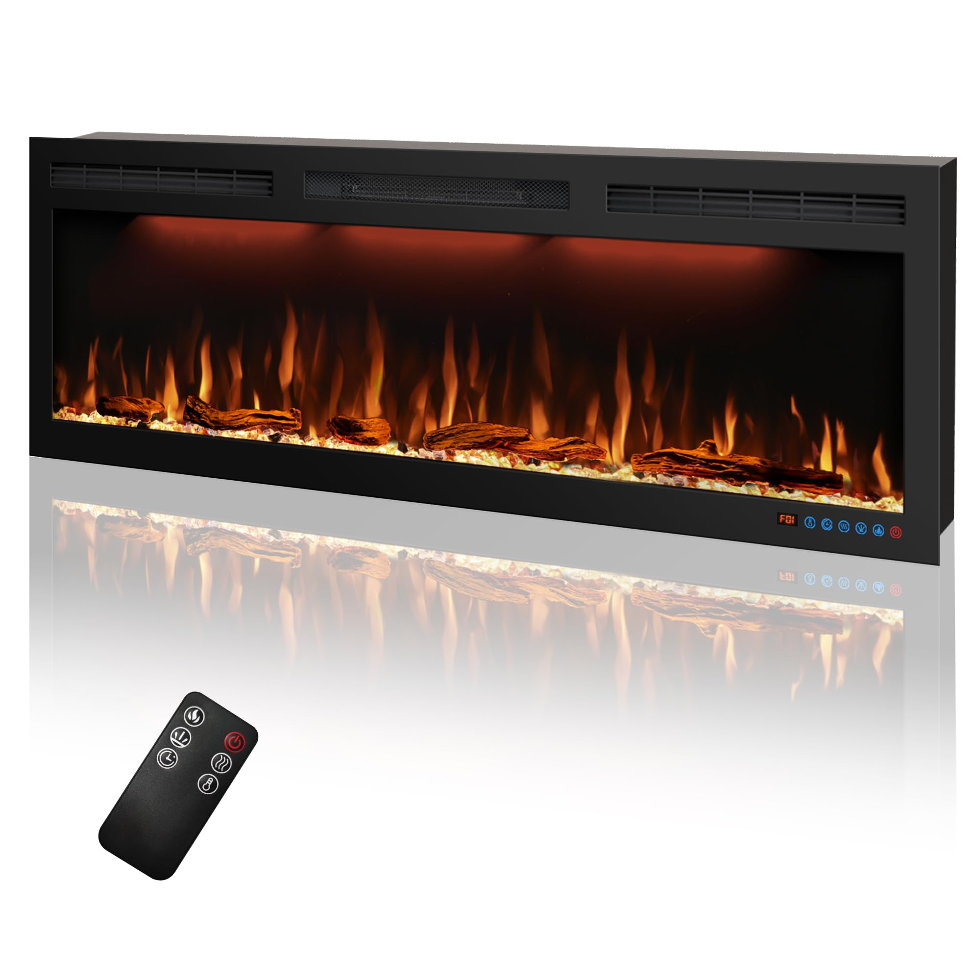 BIG Series 50" Electric Fireplace Insert | Recessed & Wall Mounted Heater with Top Light