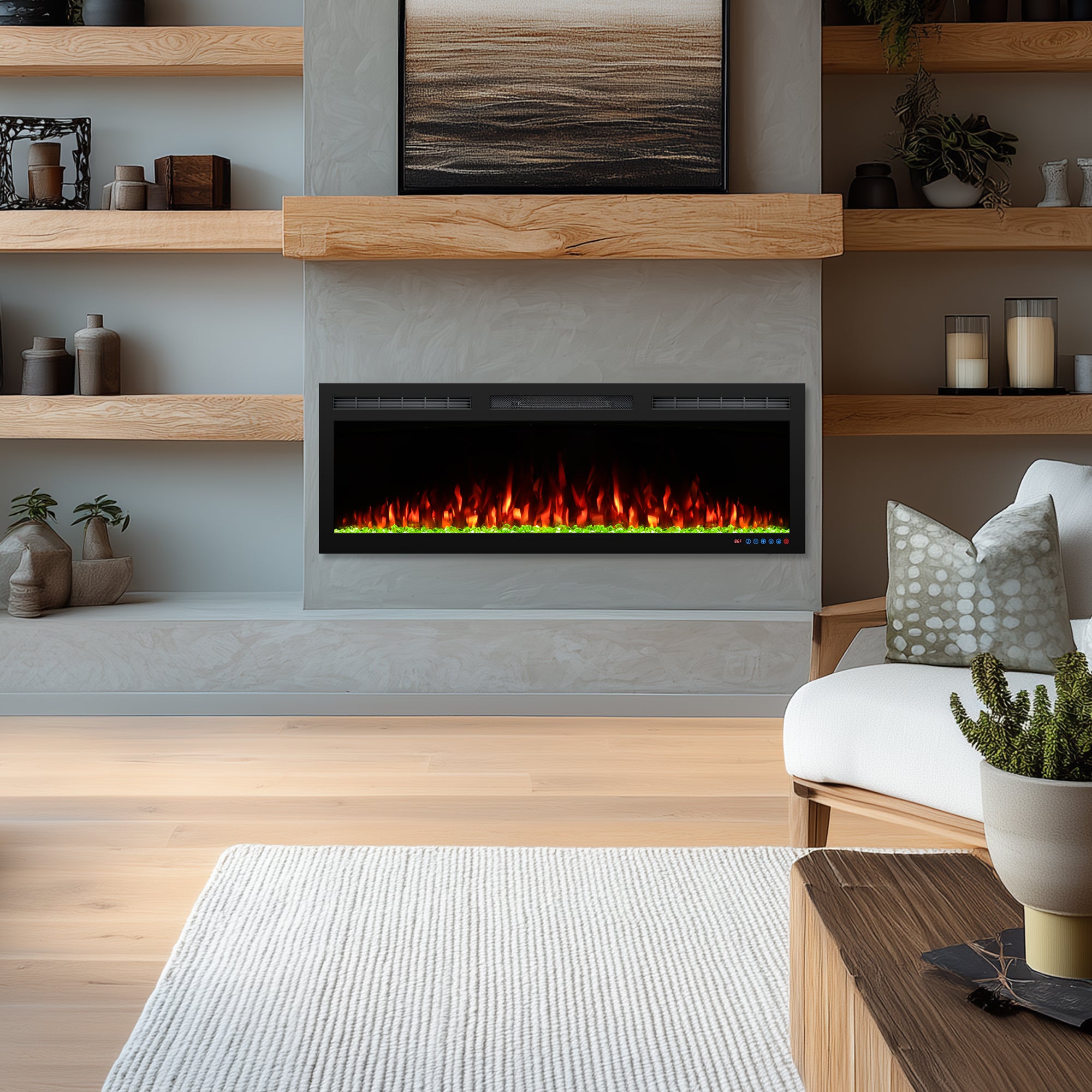BIGP 50" WiFi-Enabled Recessed & Wall Mounted Electric Fireplace Smart Control via Alexa or App