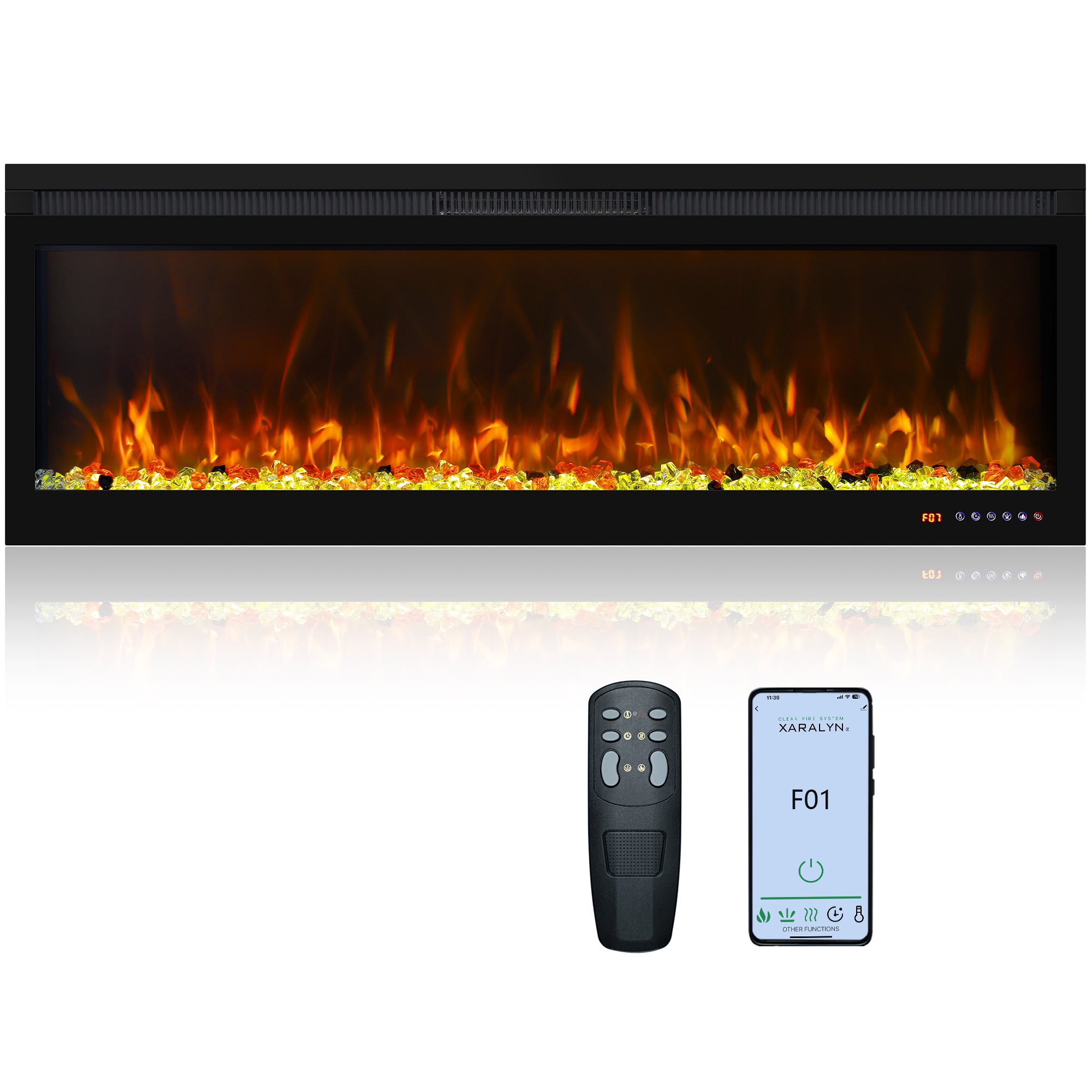 BIR 50" Electric Fireplace, APP & Touch Screen & Remote Control, 13X13 Flame Color Combinations, Timer & Thermostat Fireplace Heater