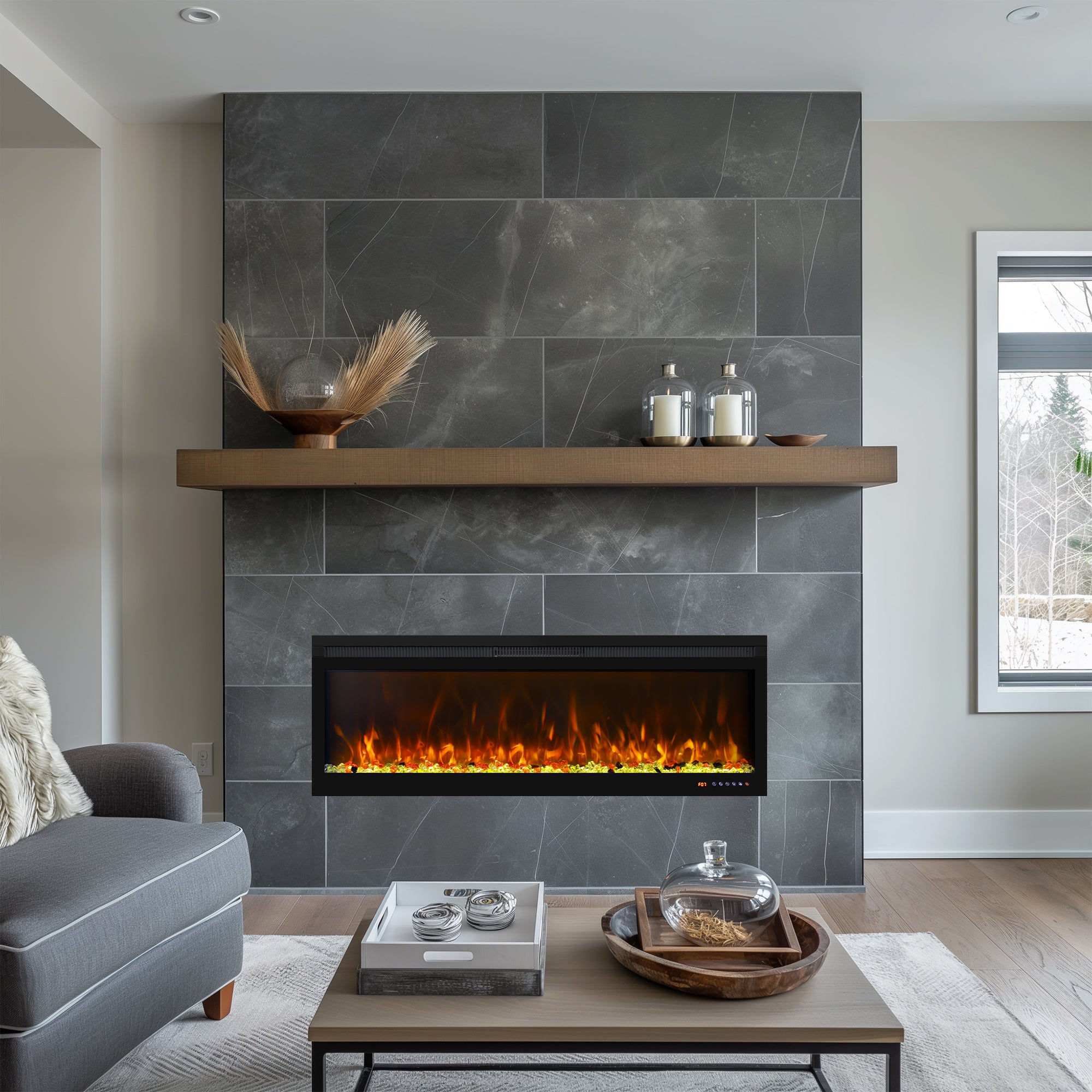 BIR 50" Electric Fireplace, APP & Touch Screen & Remote Control, 13X13 Flame Color Combinations, Timer & Thermostat Fireplace Heater