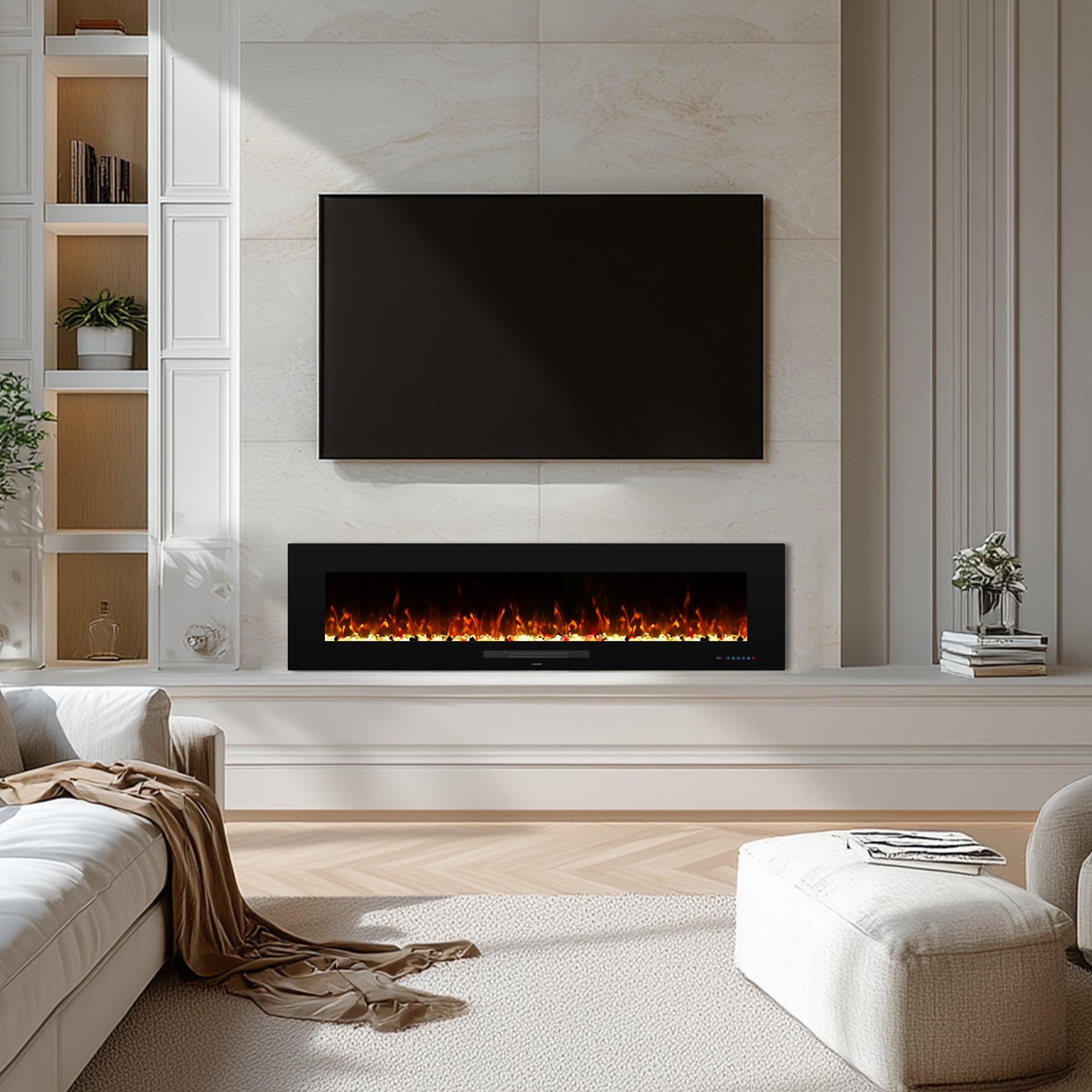 WMDR Series 60" Electric Fireplace | Recessed & Wall Mounted Heater with 13 Flame Colors