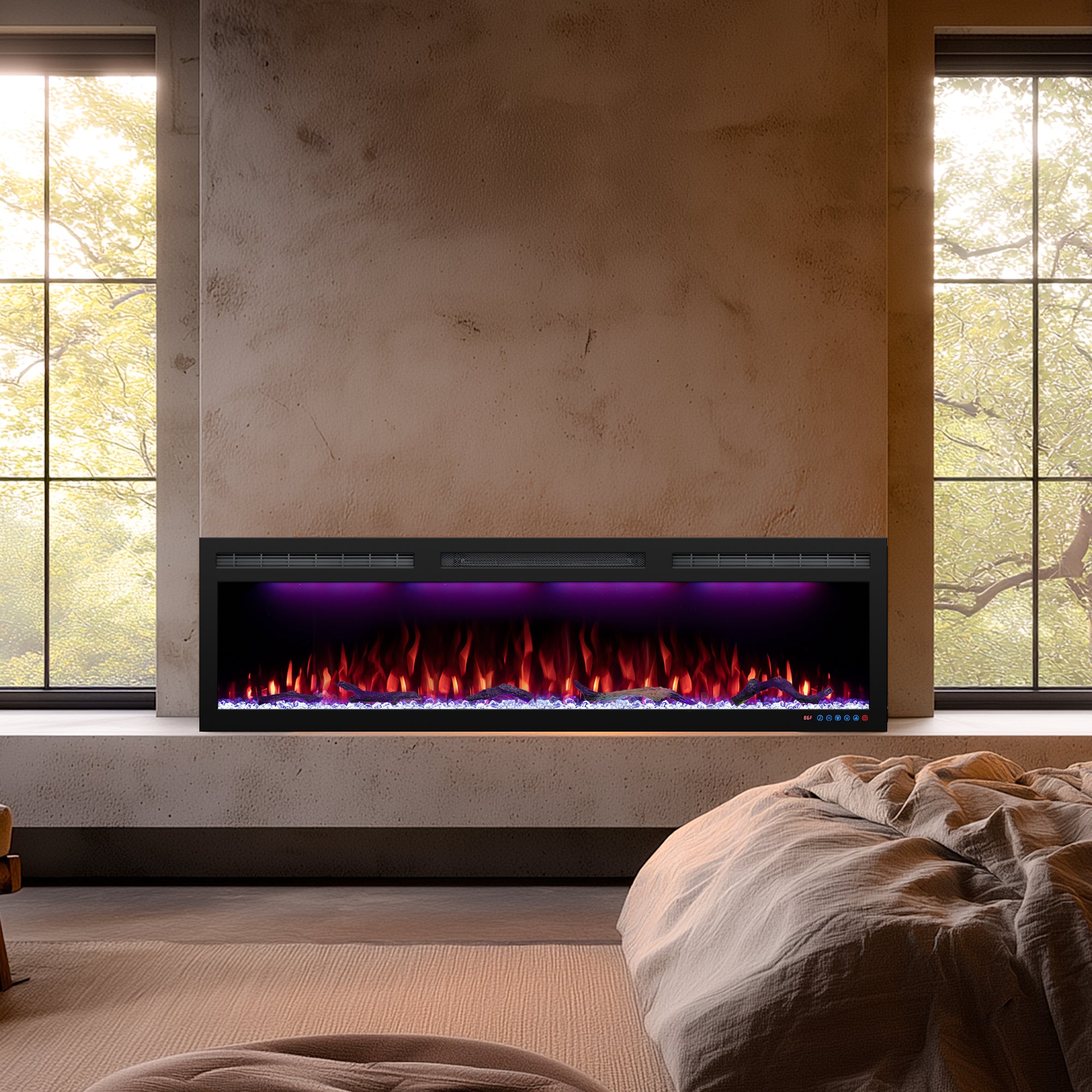 BIGP 60" WiFi-Enabled Recessed & Wall Mounted Electric Fireplace Smart Control via Alexa or App