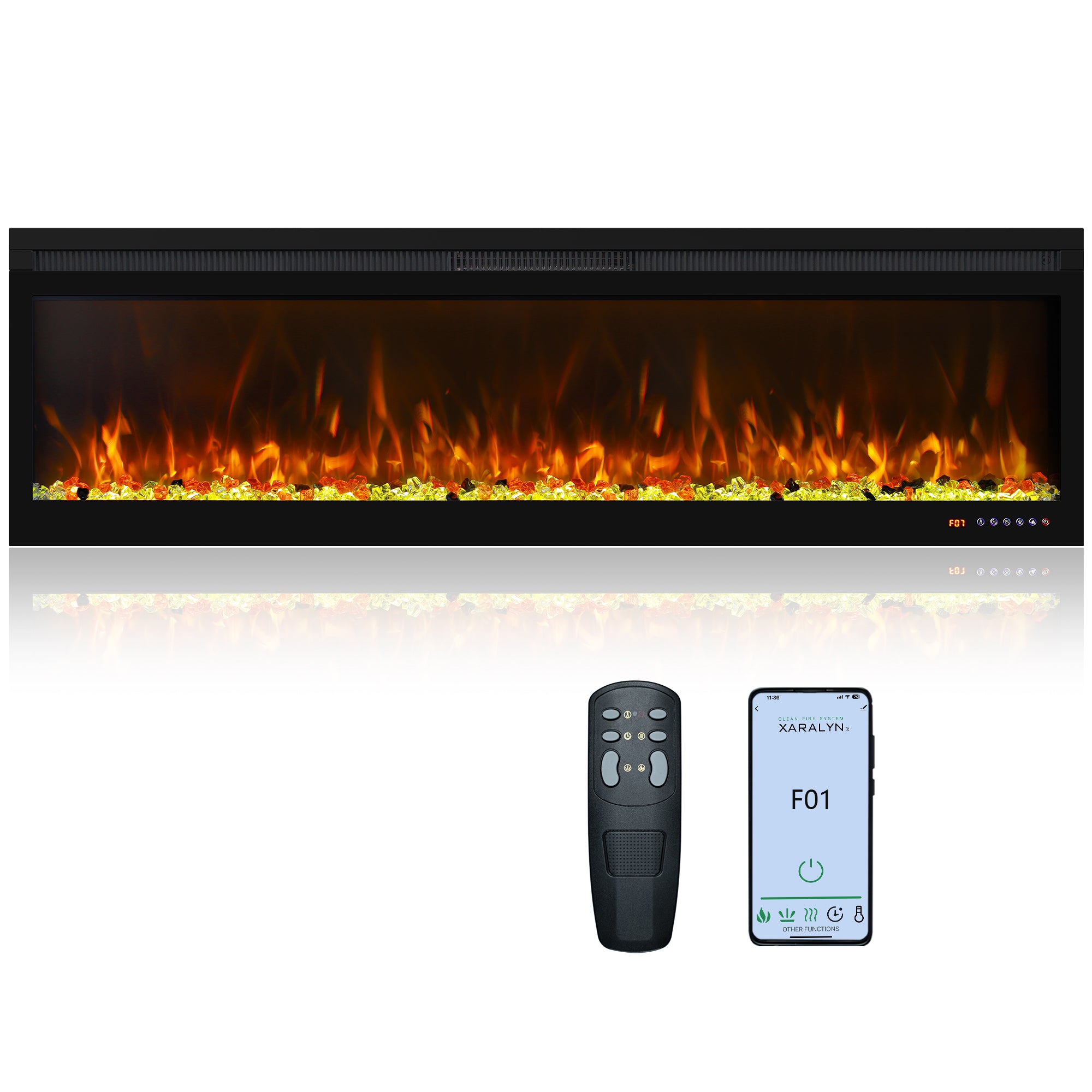 BIR 60" Electric Fireplace, APP & Touch Screen & Remote Control, 13X13 Flame Color Combinations, Timer & Thermostat Fireplace Heater