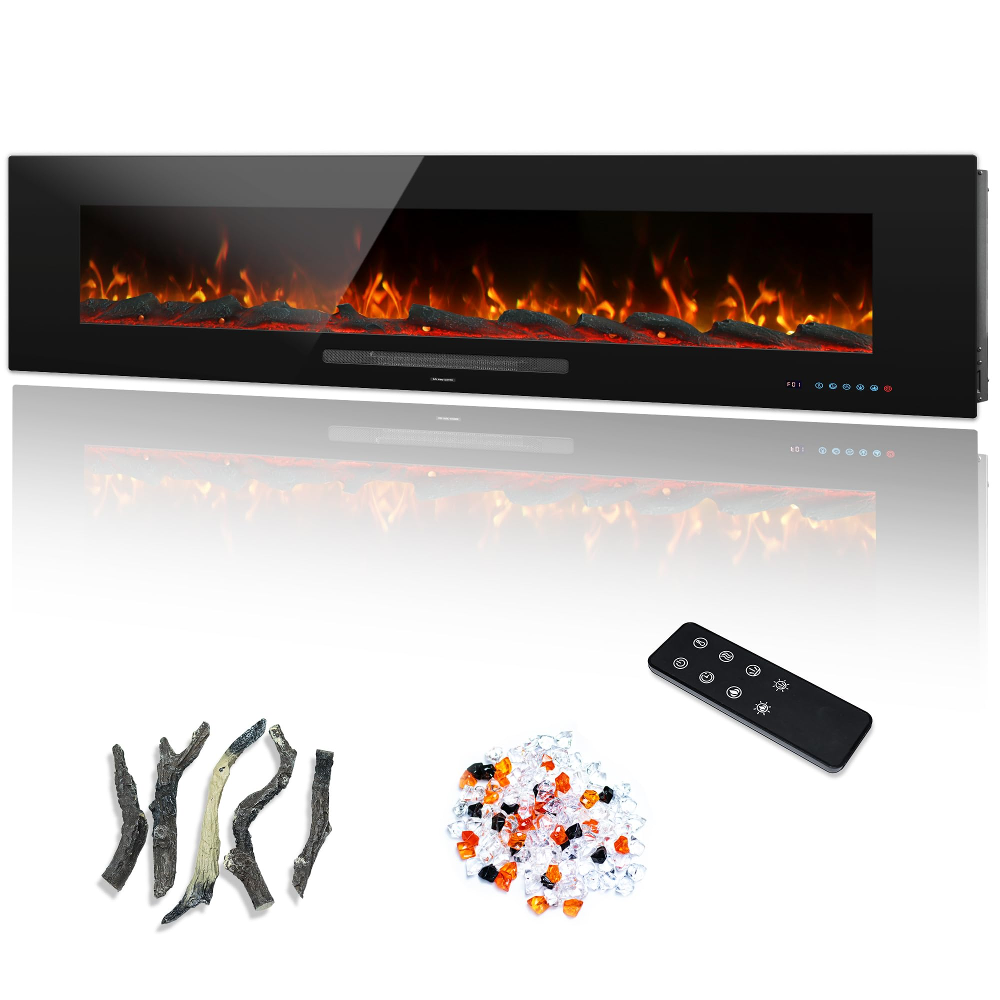 WMDR Series 60" Electric Fireplace | Recessed & Wall Mounted Heater with 13 Flame Colors