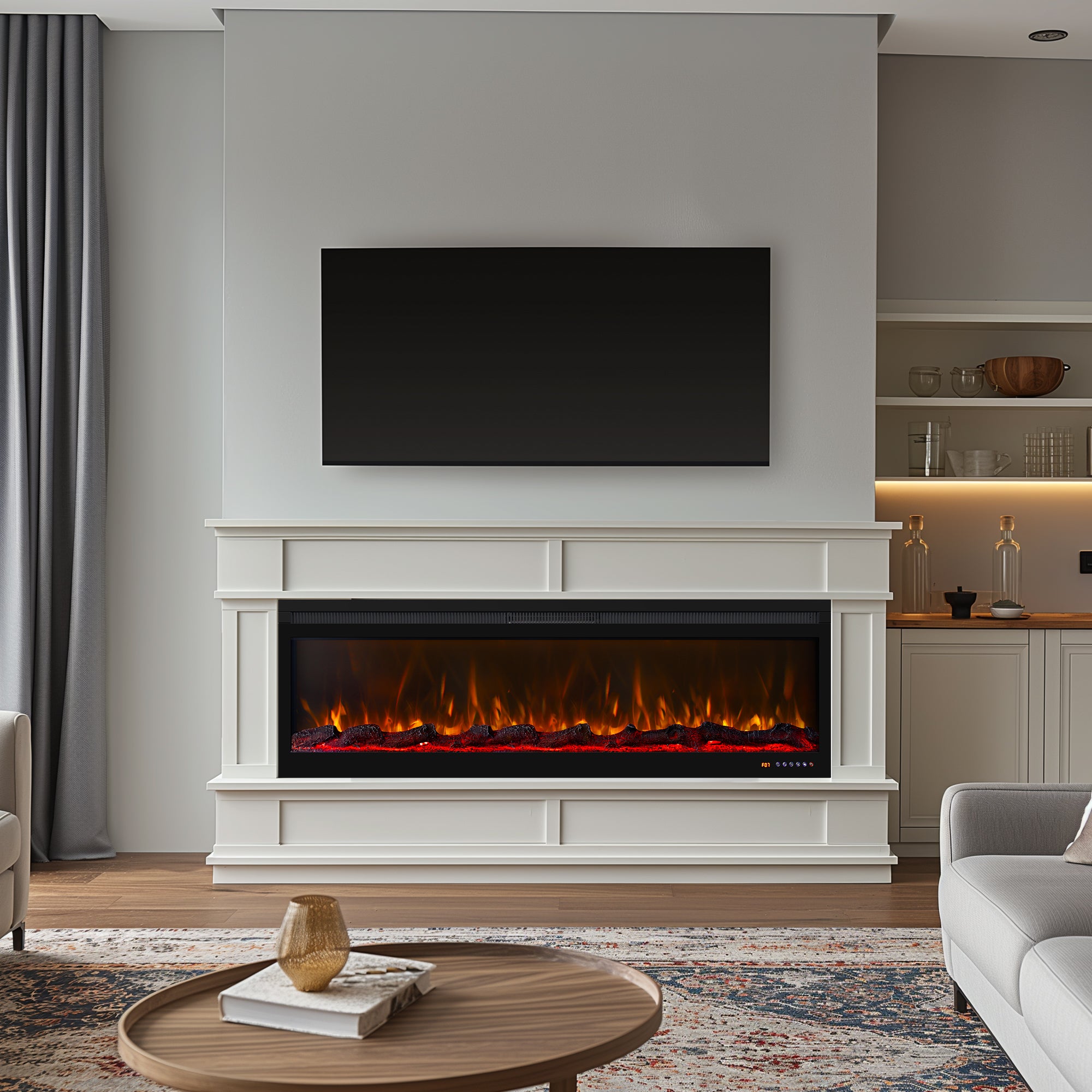 BIR 60" Electric Fireplace, APP & Touch Screen & Remote Control, 13X13 Flame Color Combinations, Timer & Thermostat Fireplace Heater