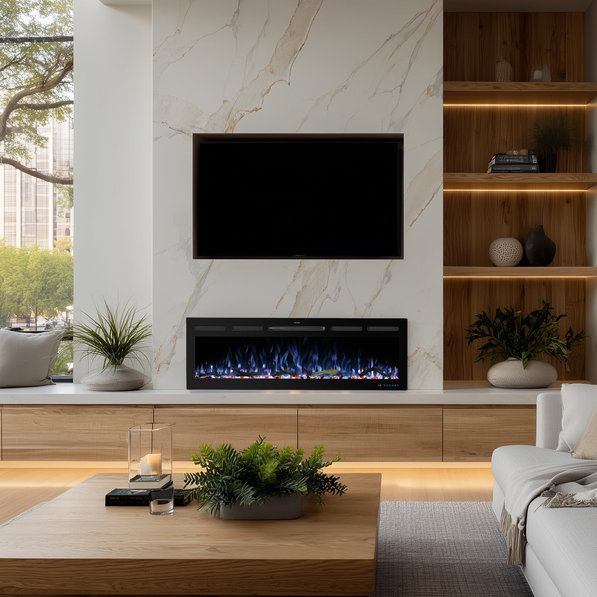 EFRpro 60" Smart Electric Fireplaces Inserts, Remote & Touch Screen & APP Control, Recessed & Wall-Mounted Fireplace Heater