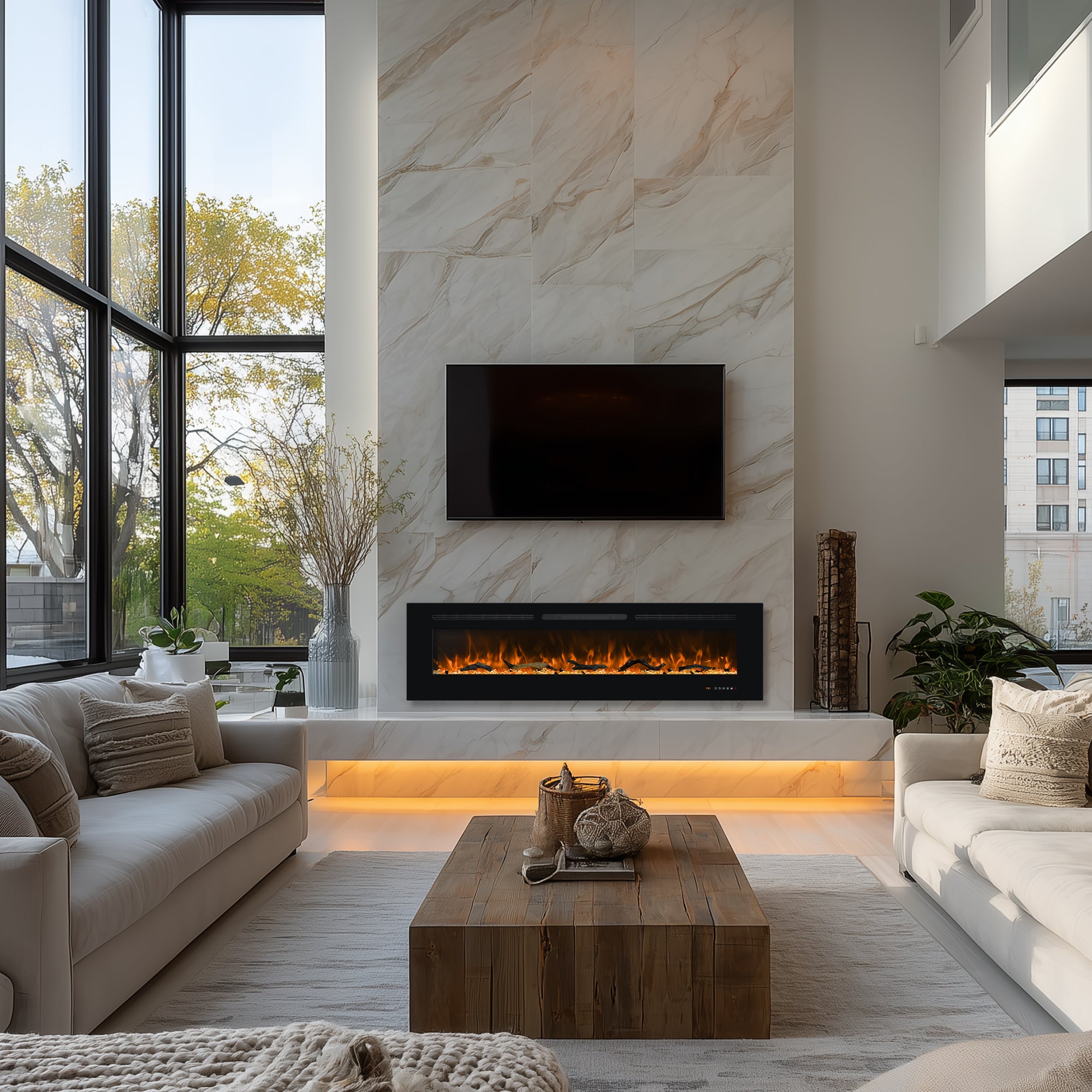 EFR 65" Electric Fireplace Wall Recessed and Wall Mounted Inserts Heater&13 Flame Colors