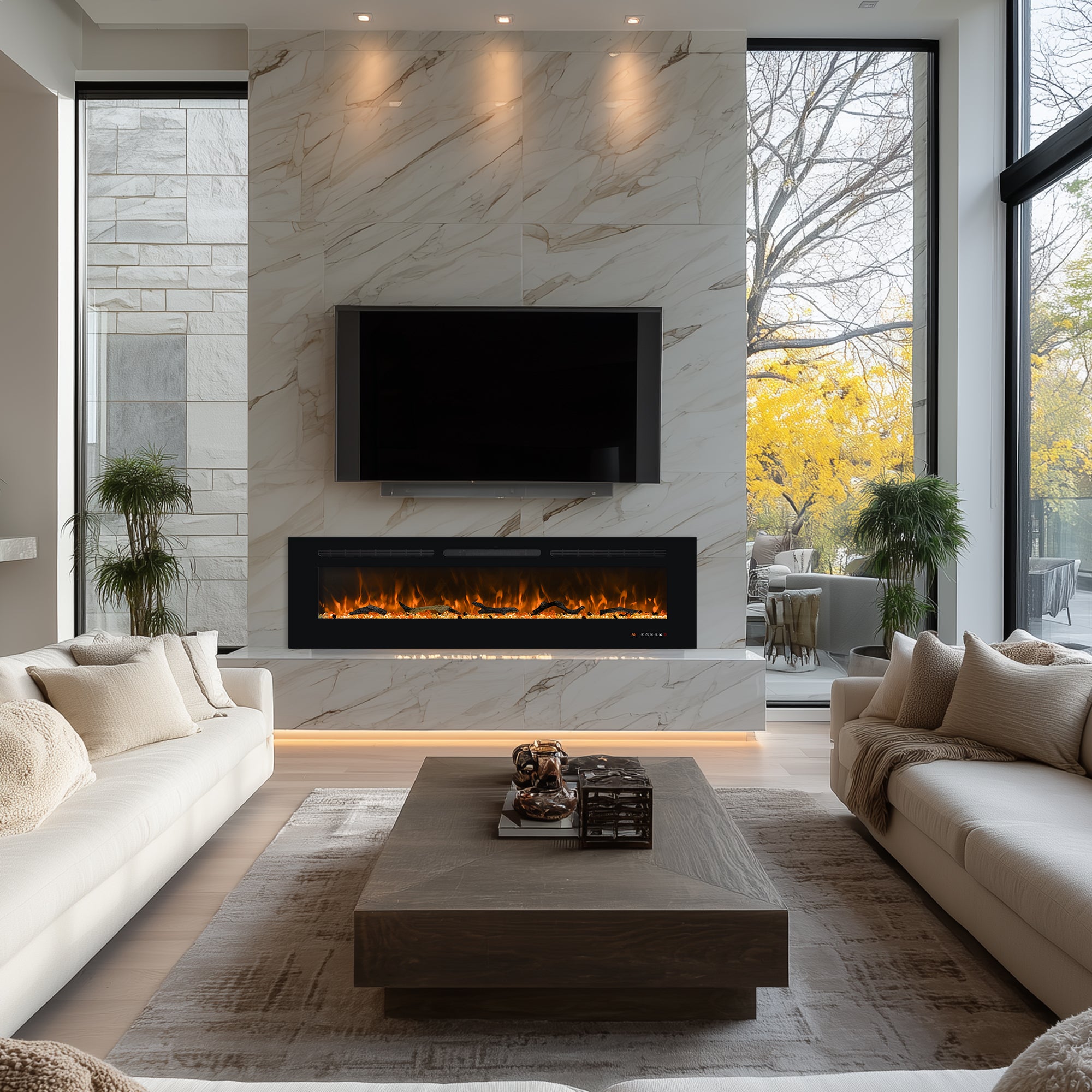 EFR 68" Electric Fireplace Wall Recessed and Wall Mounted Inserts Heater&13 Flame Colors