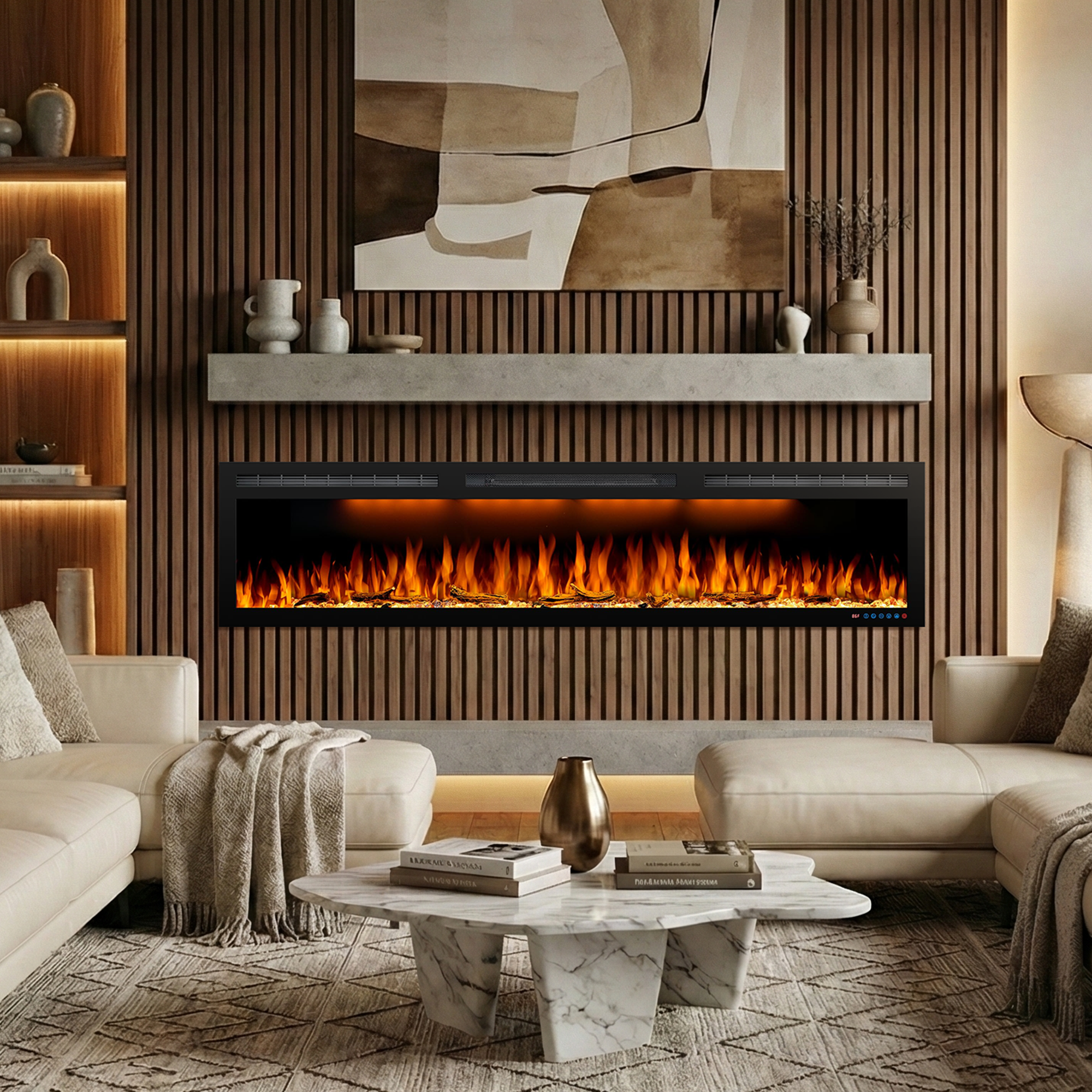 BIG Series 72" Electric Fireplace Insert | Recessed & Wall Mounted Heater with Top Light