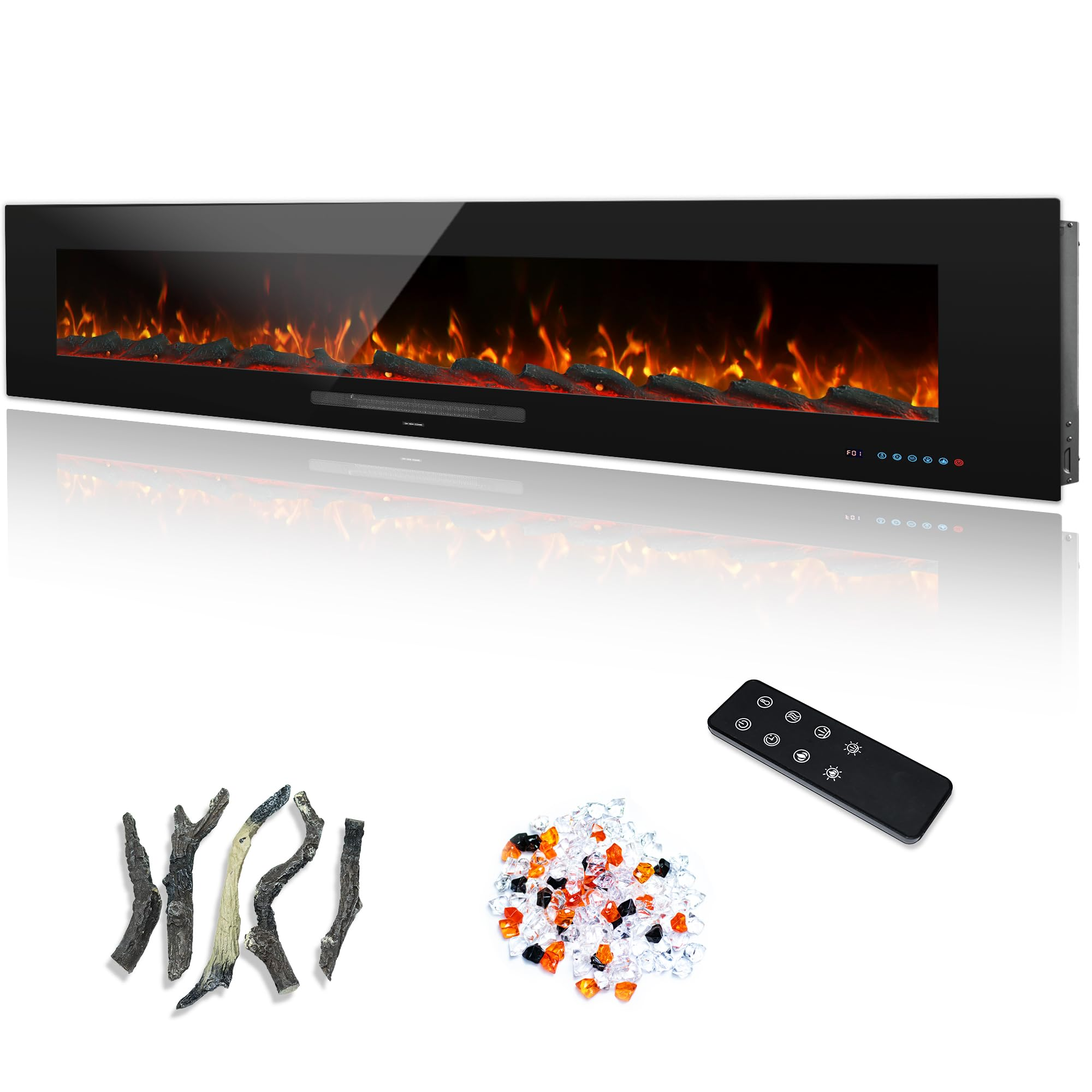 WMDR Series 72" Electric Fireplace | Recessed & Wall Mounted Heater with 13 Flame Colors